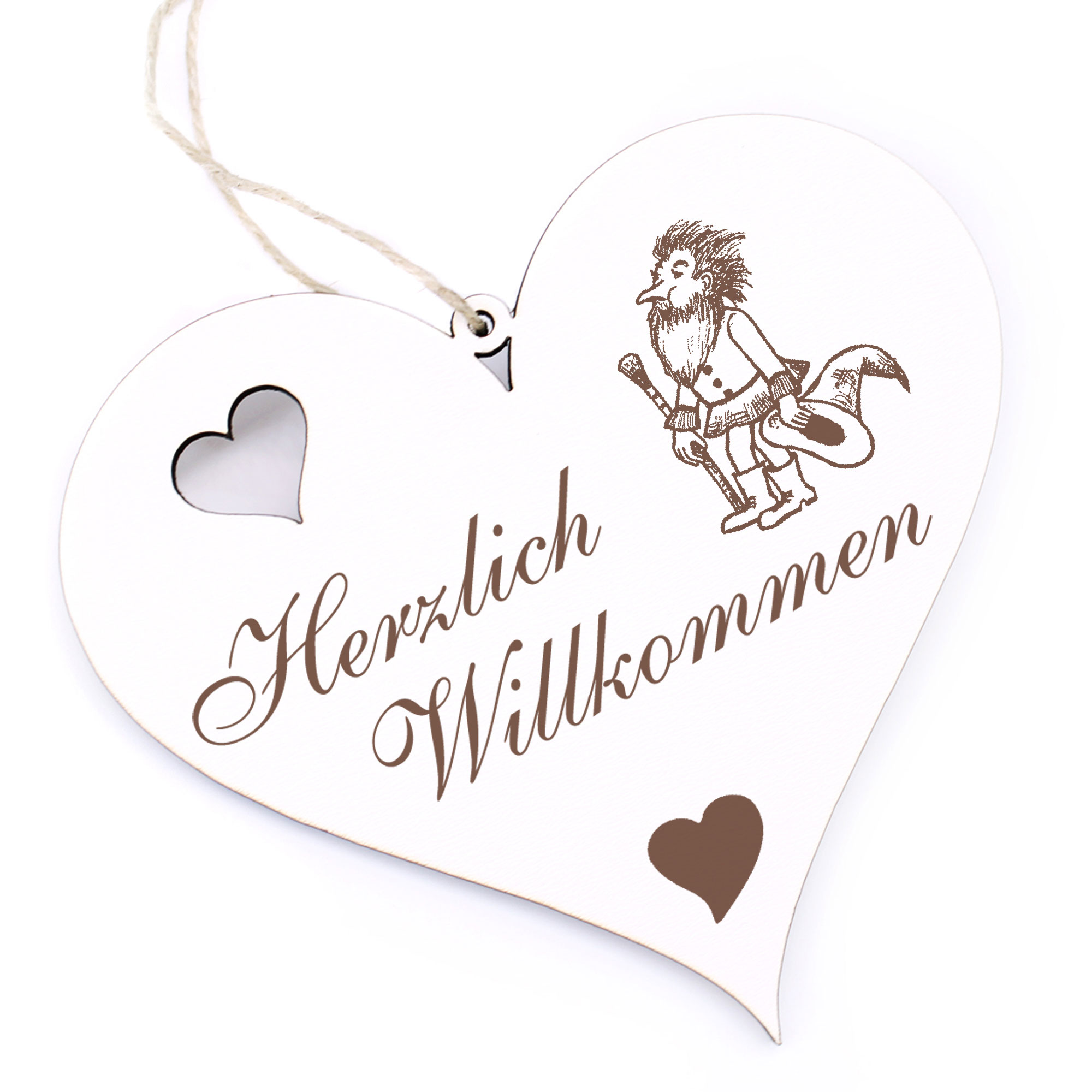 Herzlich Willkommen Schild - Zwerg - Deko Herz Holz