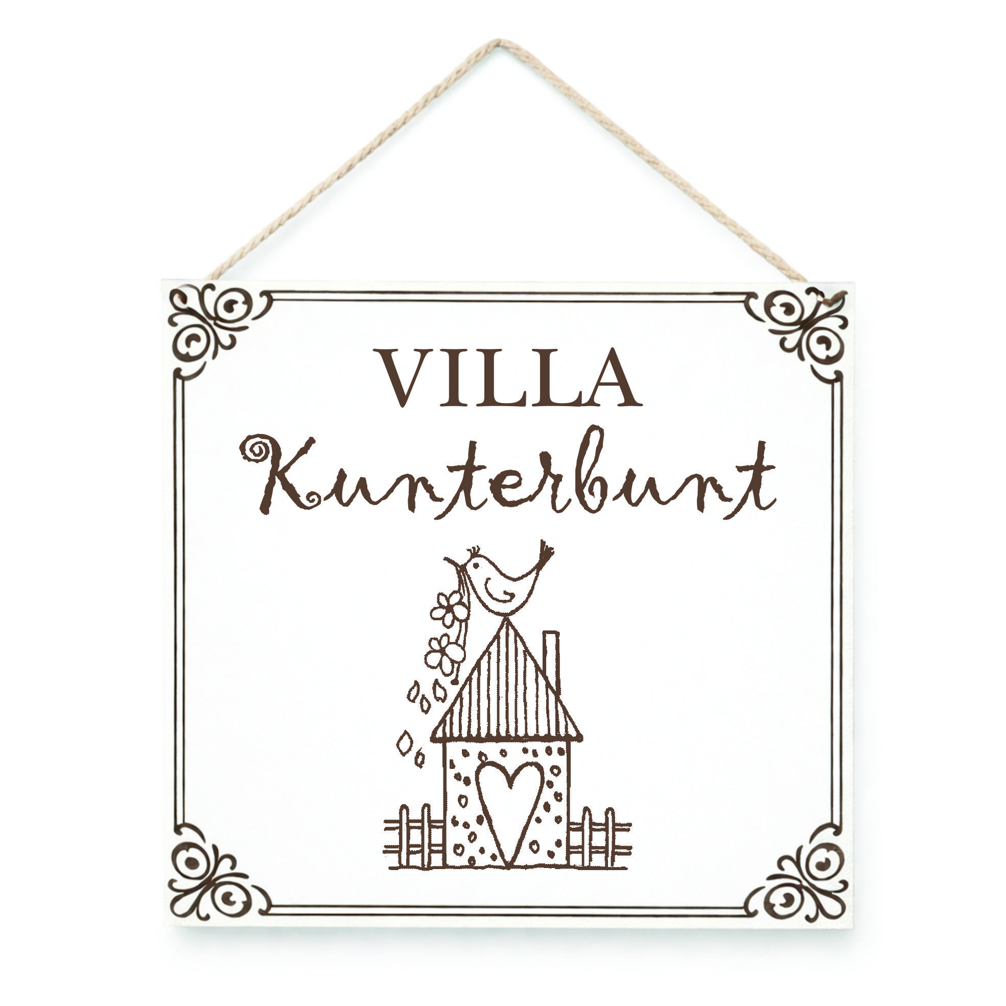 Villa Kunterbunt Schild – graviertes HDF Dekoschild 15x15 cm