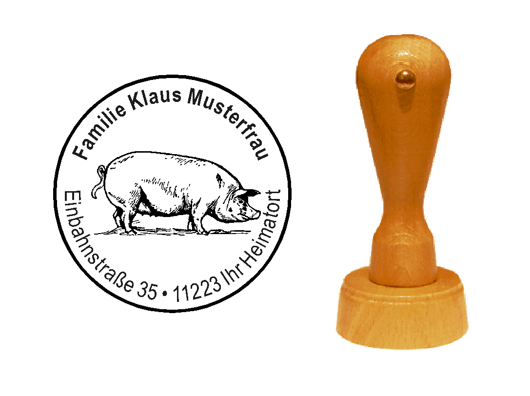 « Schwein 1 » Holzstempel mit persönlichem Wunschtext