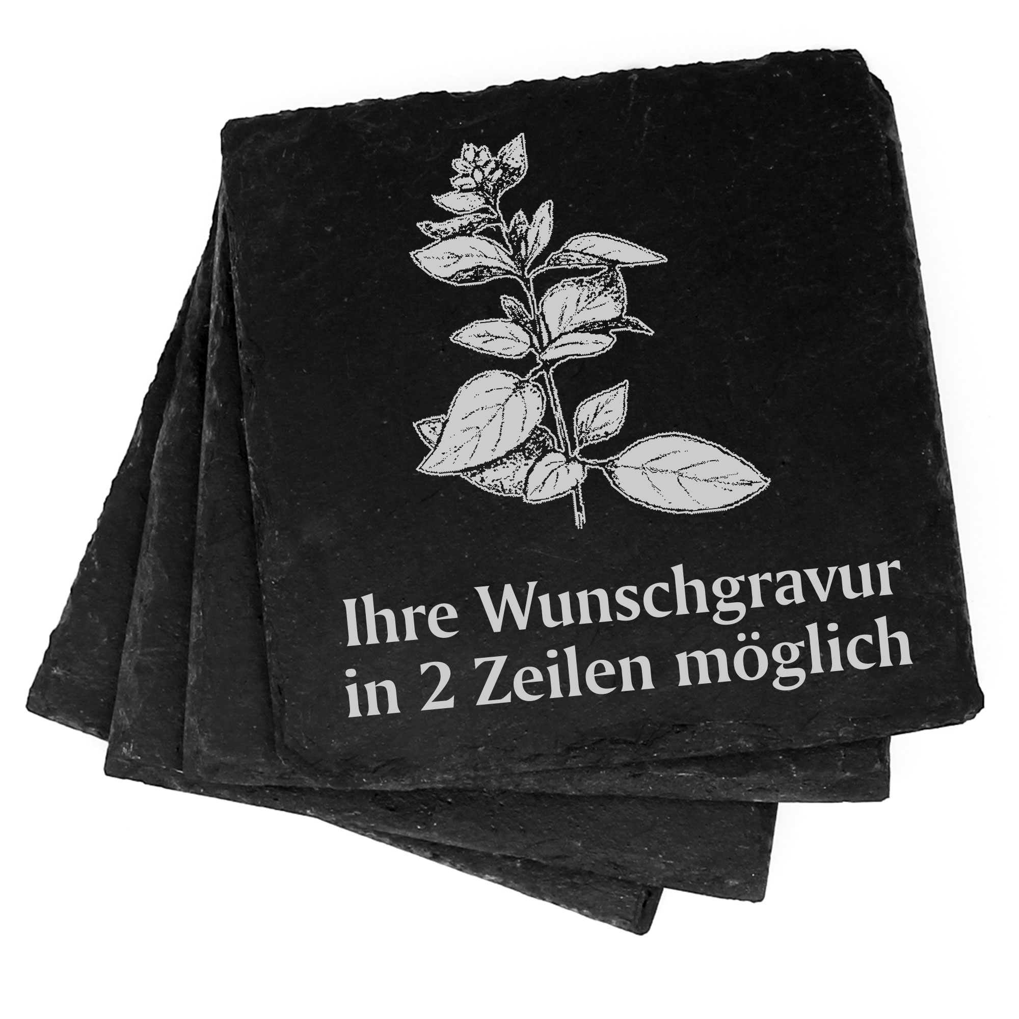 4x Oregano Deko Schiefer Untersetzer Wunschgravur Set - 11 x 11 cm