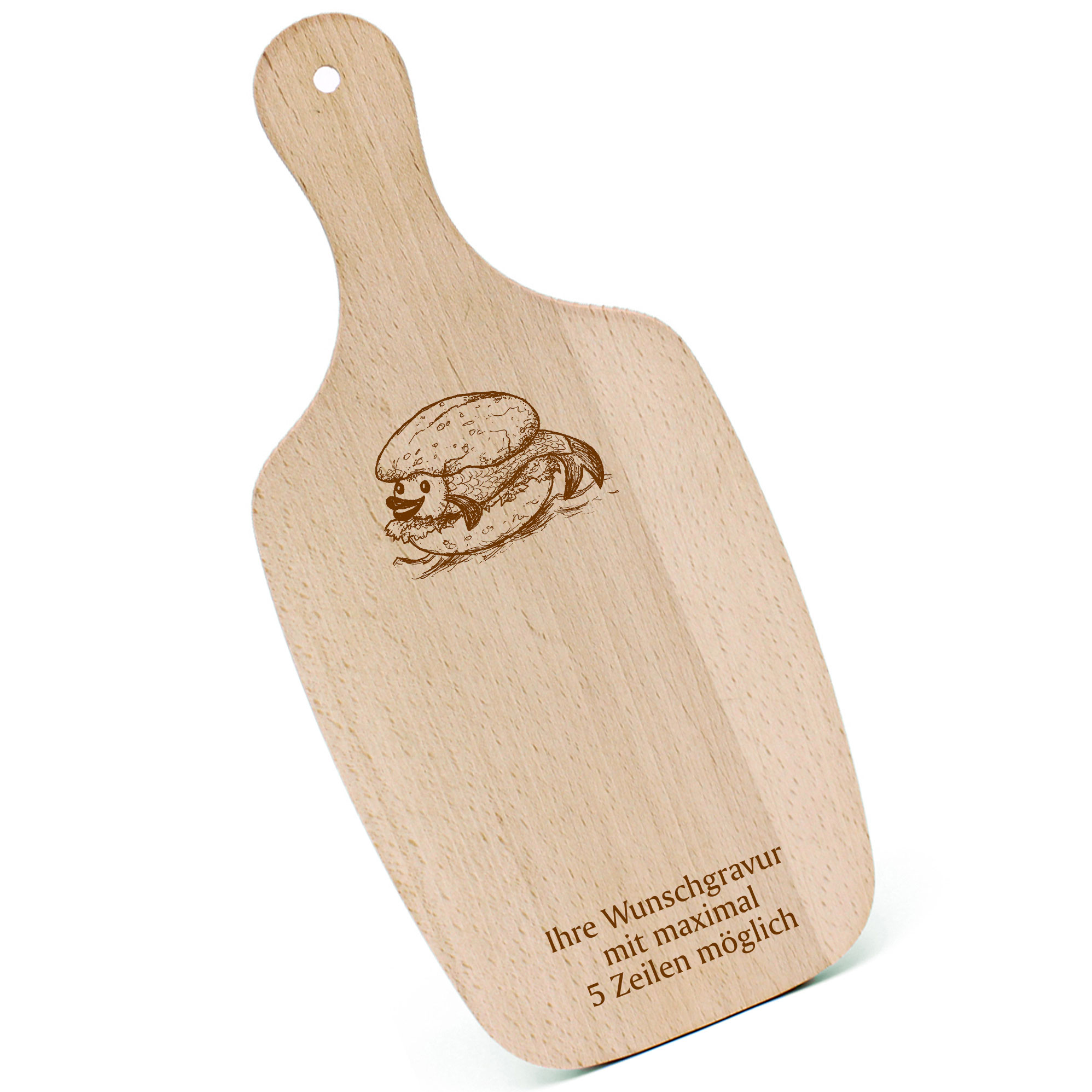 Schneidebrett Frühstücksbrettchen - lustiges Fischbrötchen - mit Griff 330x150mm