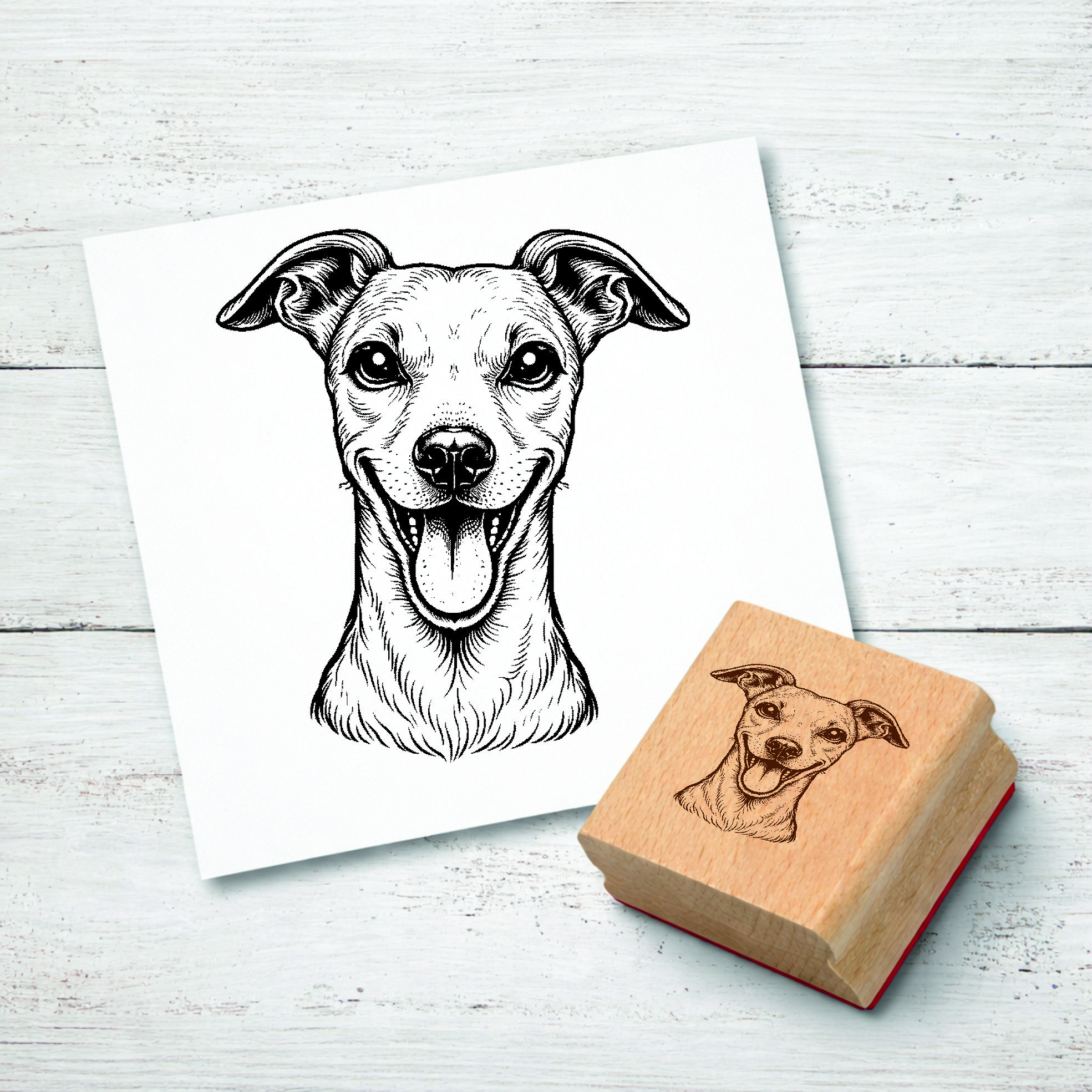Motivstempel Whippet Hund - Stempel mit Hundemotiv - Holzstempel Abdruck 42 x 48 mm