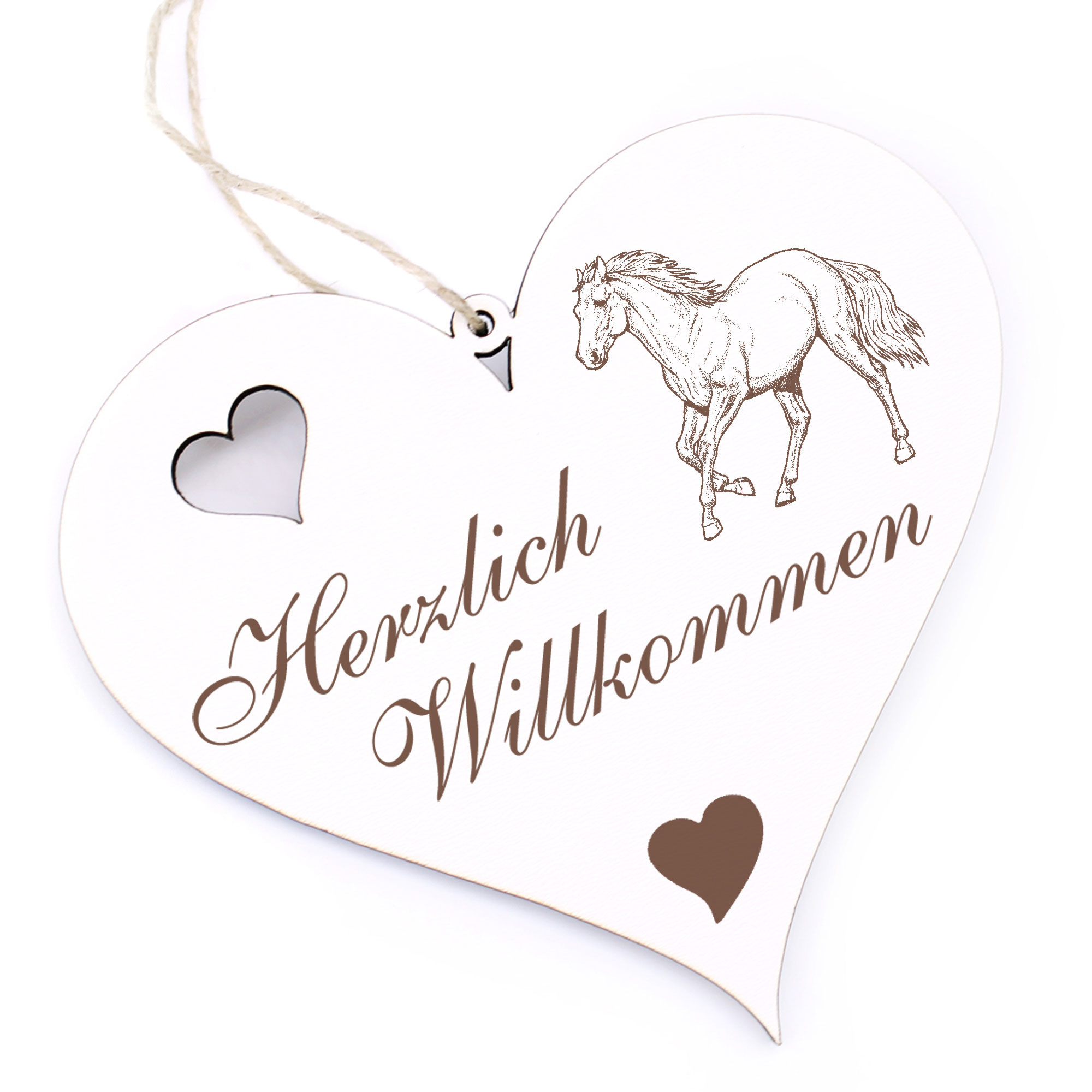 Herzlich Willkommen Schild - Haflinger Pferd - Deko Herz Holz