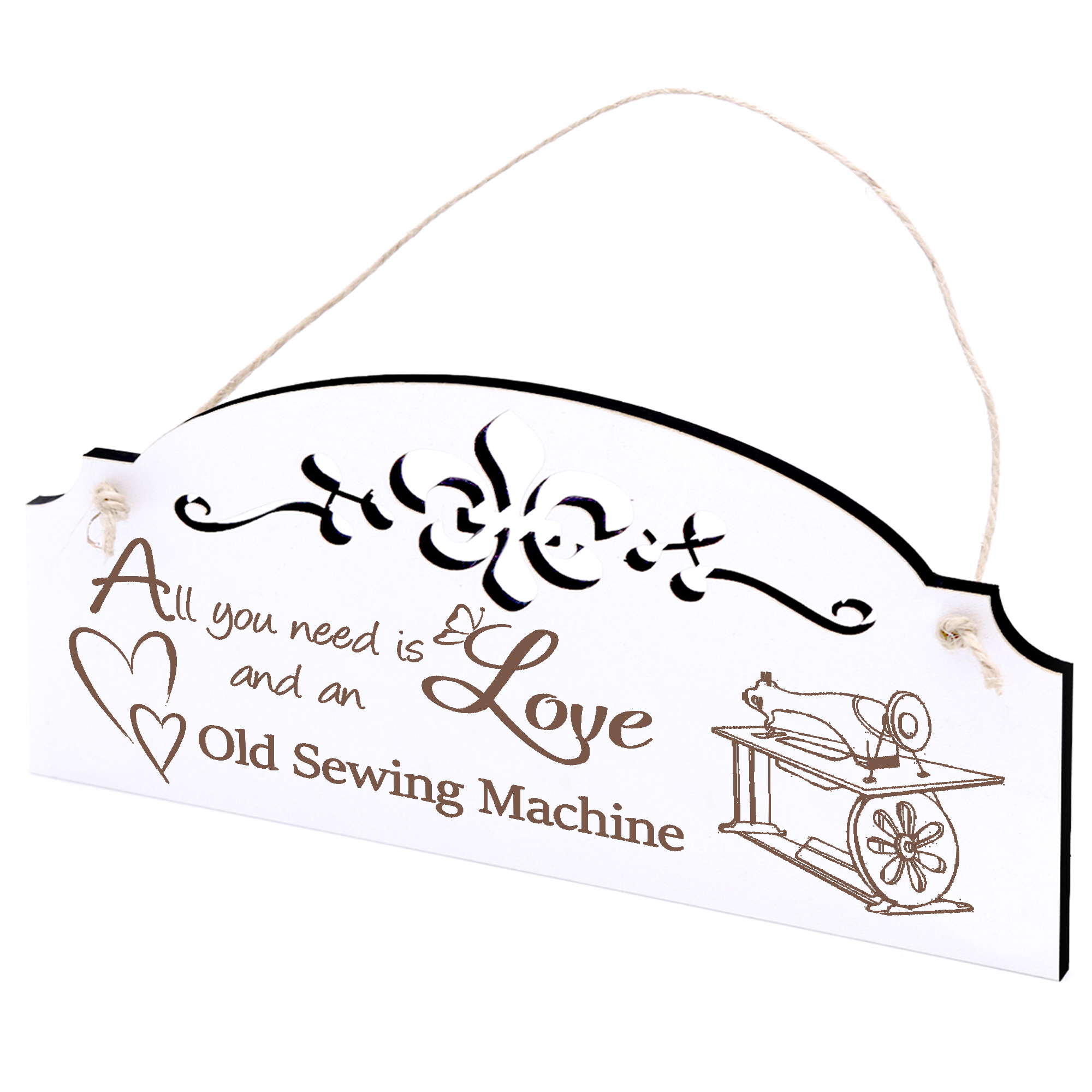Schild alte Nähmaschine Deko 20x10cm - All you need is Love and an Old Sewing Machine - Holz