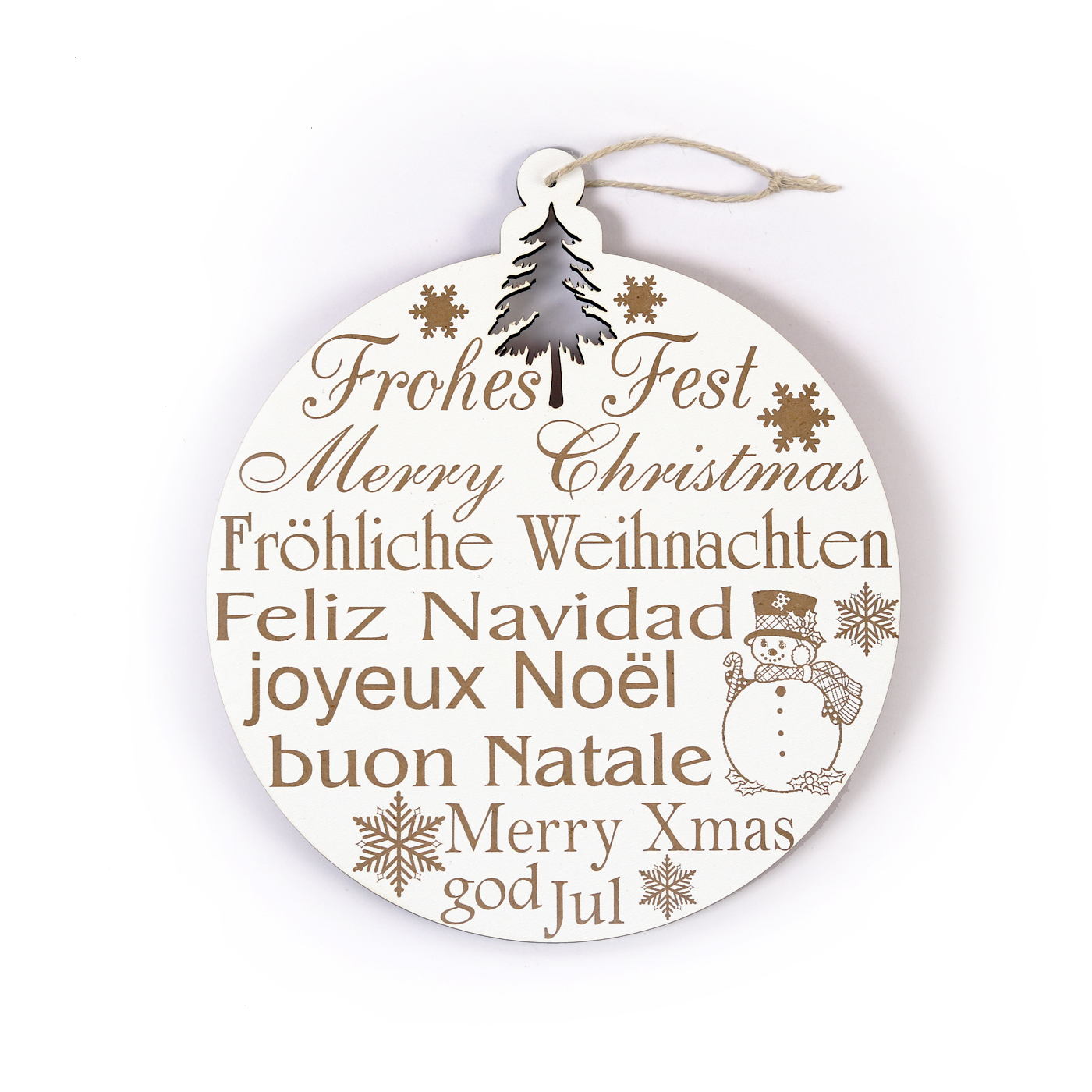 Schild Frohes Fest Tannenbaumkugel mit Motiven 20 x 23 cm