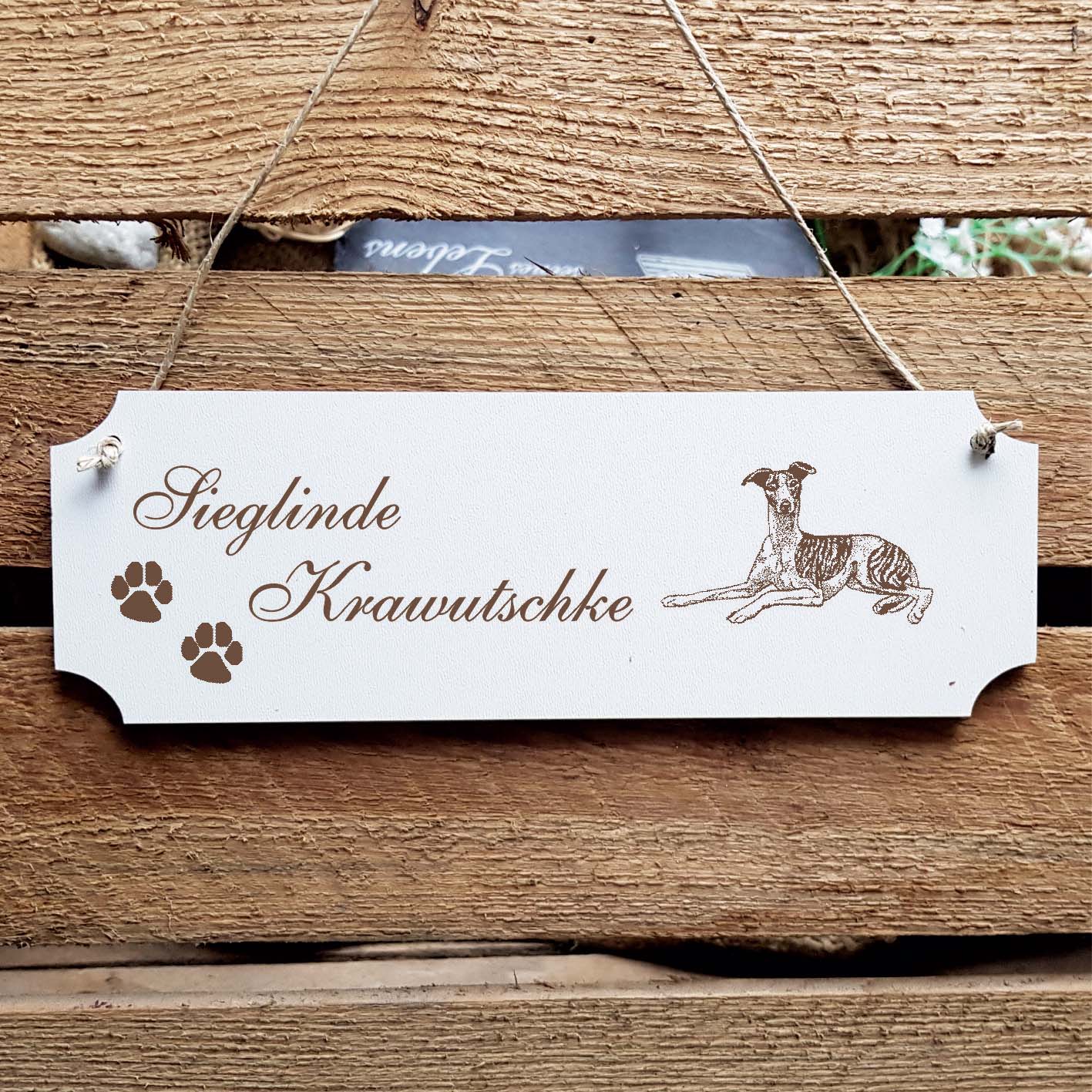 Schild « Whippet 02 » Namensschild Türschild zum Anhängen - 20 x 6,7 cm