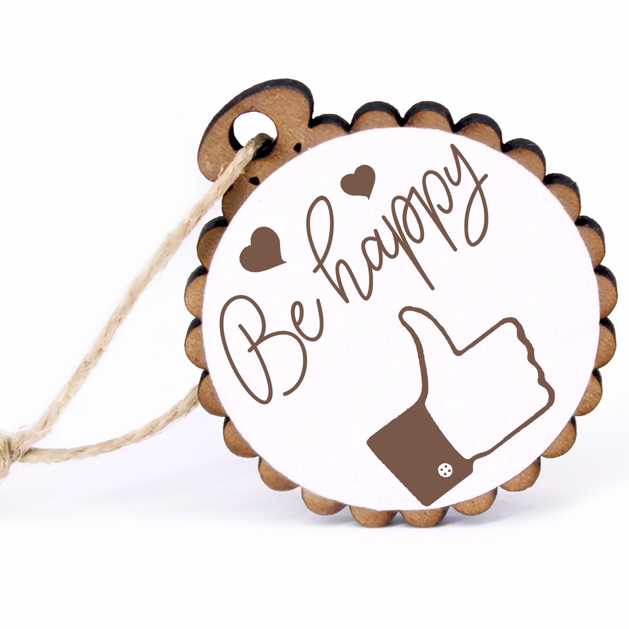 Geschenkanhänger - Be Happy Like -  Holz Ø-5cm - mit Juteband