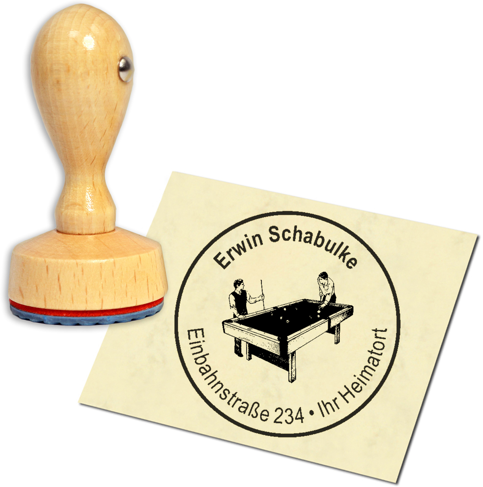 Stempel Adressstempel Holzstempel - Billard Pool Snooker - rund 40mm