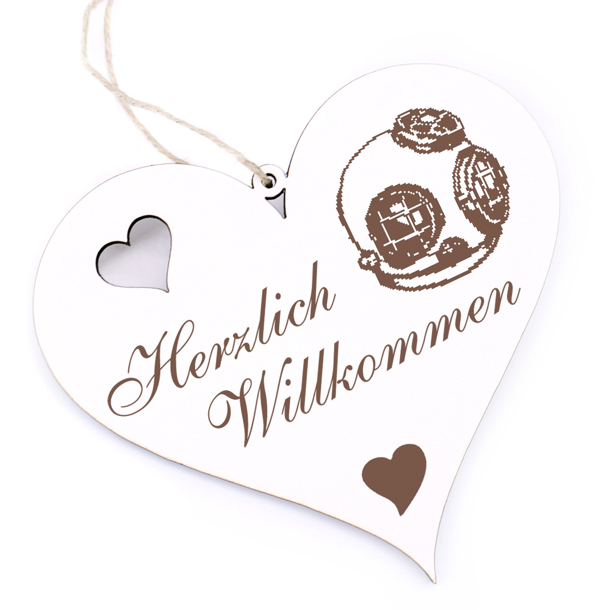 Herzlich Willkommen Schild - Taucherhelm - Deko Herz Holz