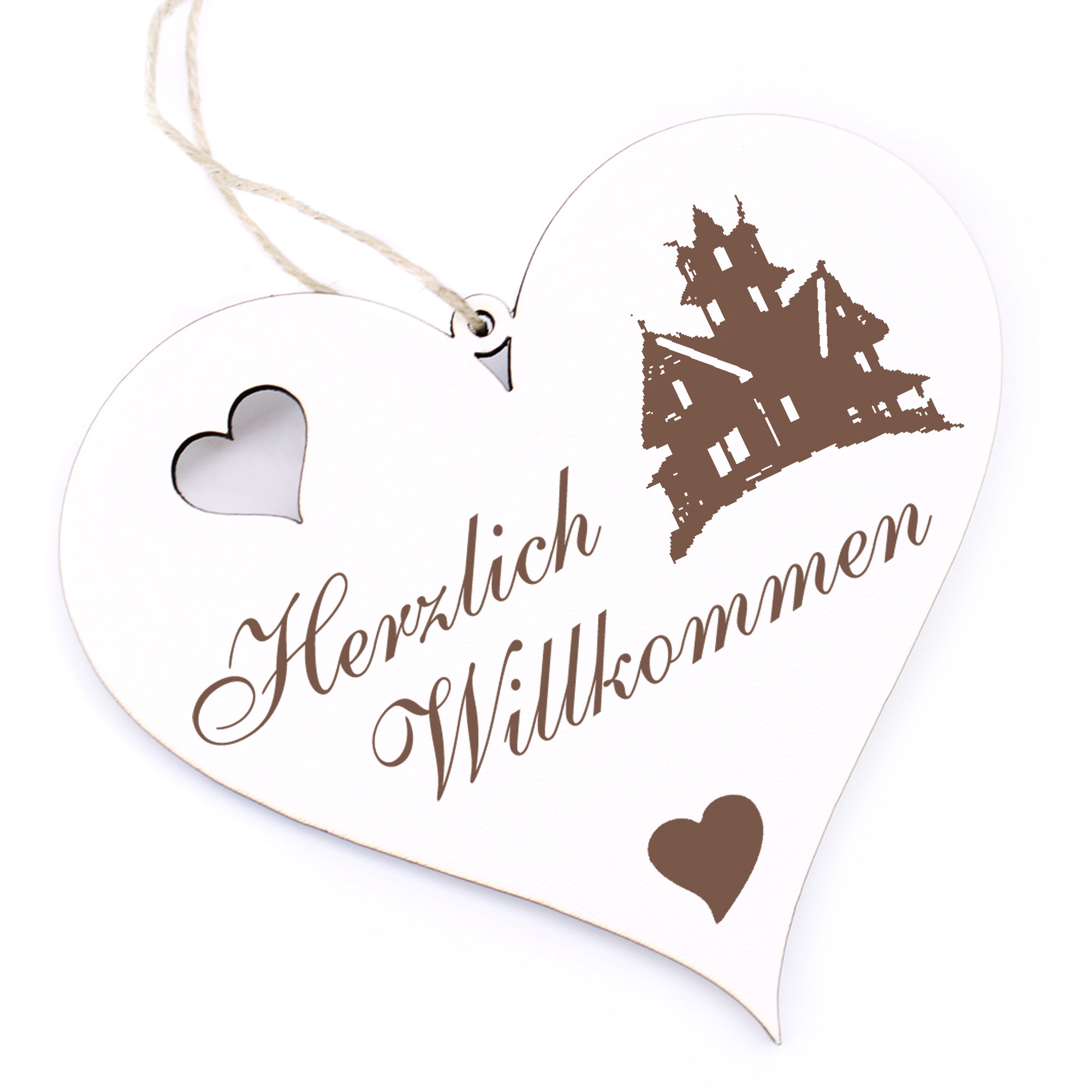 Herzlich Willkommen Schild - Hexenhaus - Deko Herz Holz