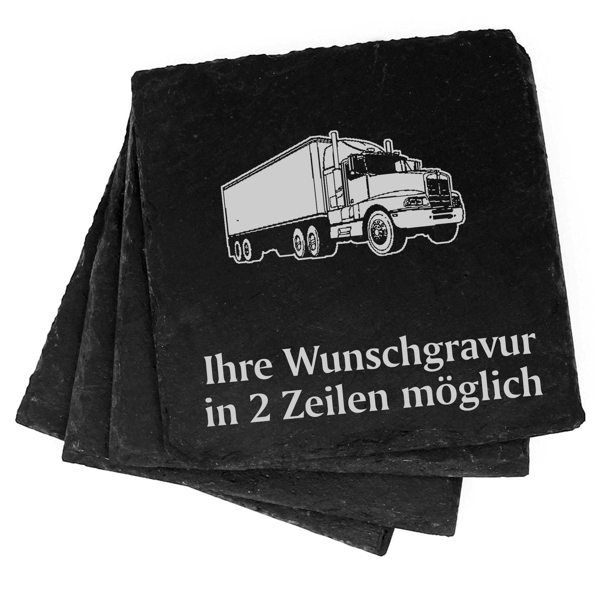 4x LKW Deko Schiefer Untersetzer Wunschgravur Set - 11 x 11 cm