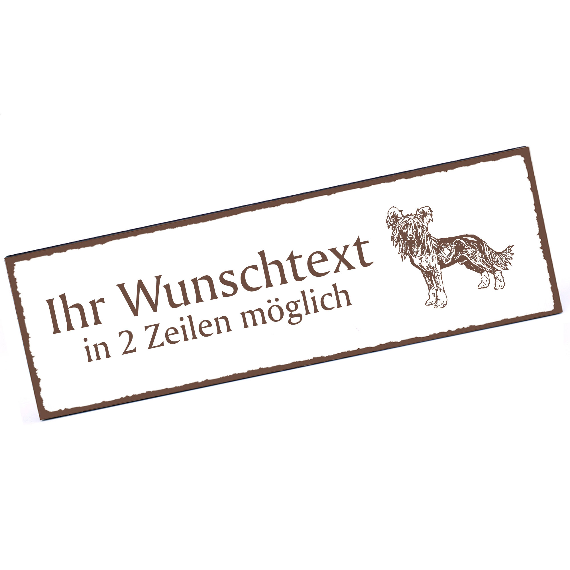 Türschild Chinesischer Schopfhund  Namensschild personalisiert mit Gravur - 150mm x 50mm - selbstkle