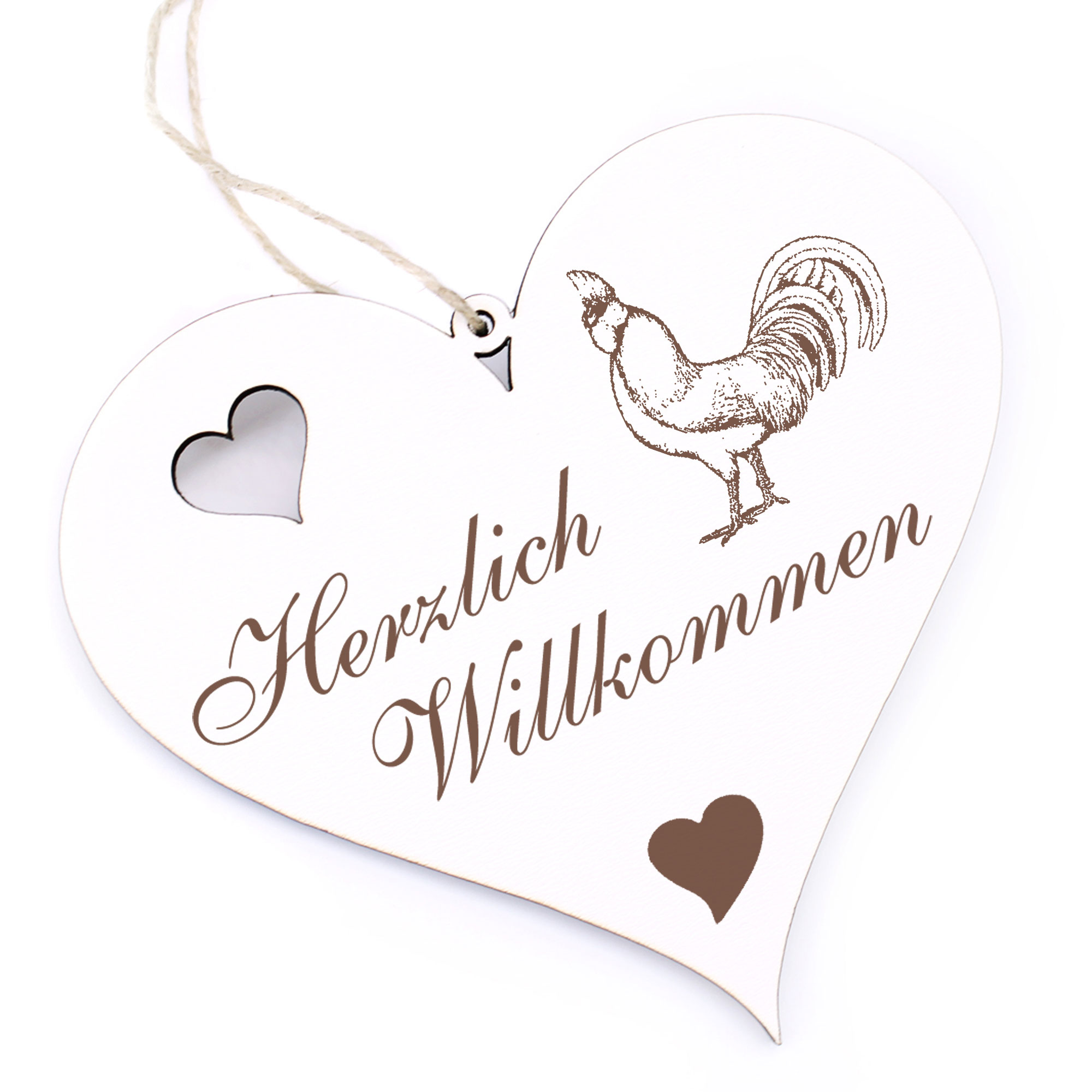Herzlich Willkommen Schild - Brabanter Hahn - Deko Herz Holz