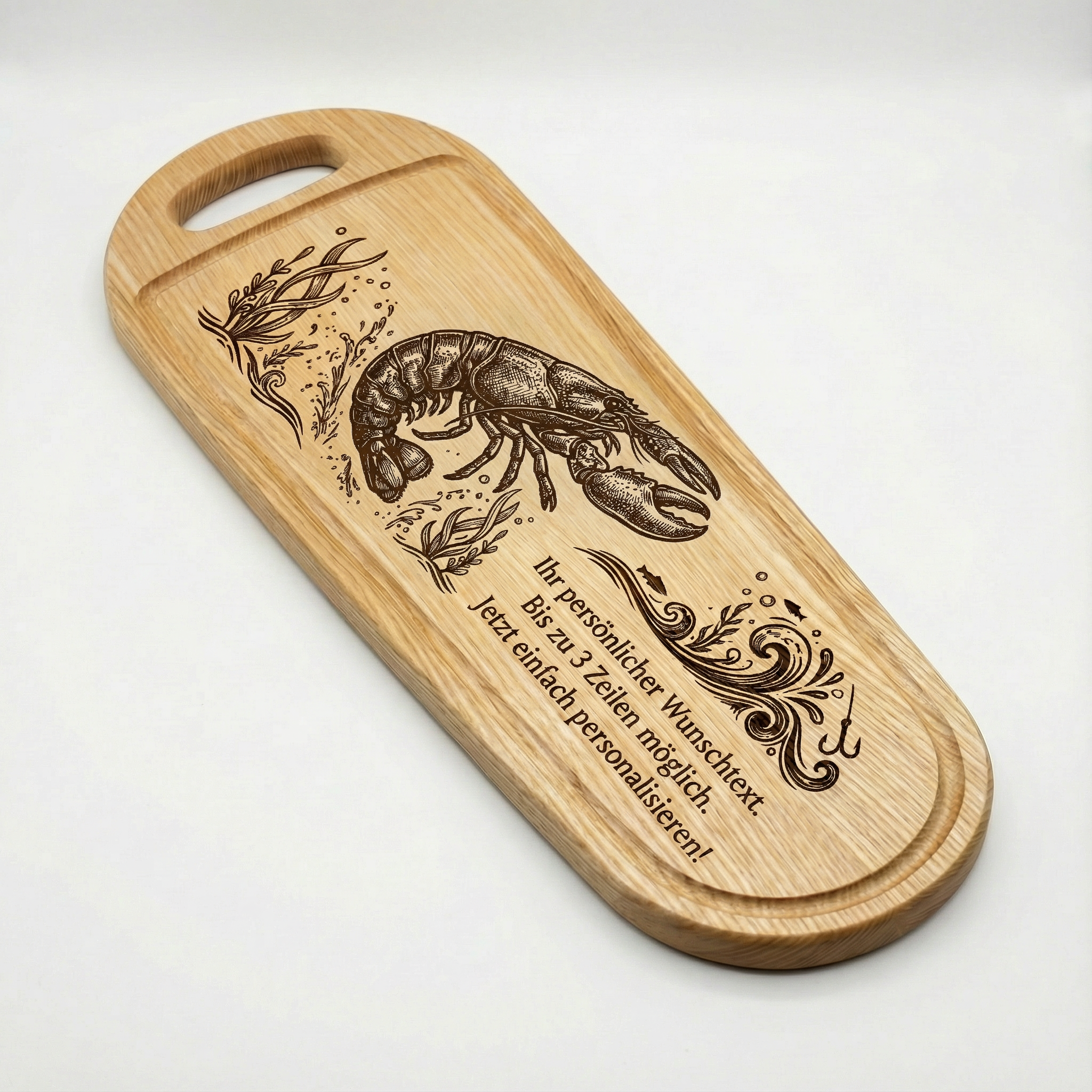 XXL Fisch Schneidebrett aus Esche mit Gravur – Hummer –  60x20cm - Angler Griller Koch