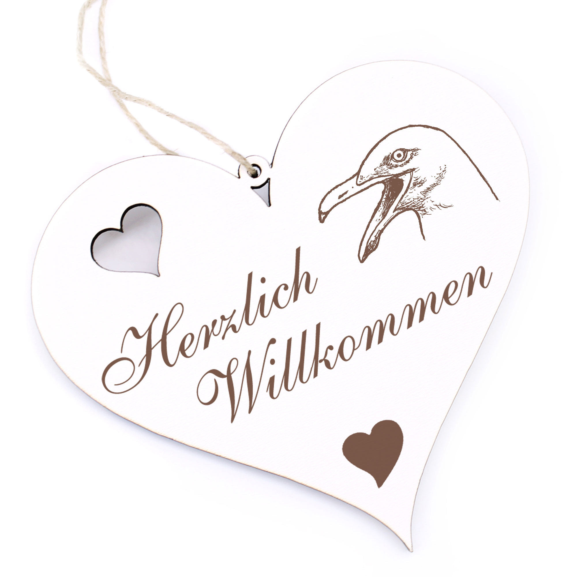 Herzlich Willkommen Schild - Möwe Kopf - Deko Herz Holz