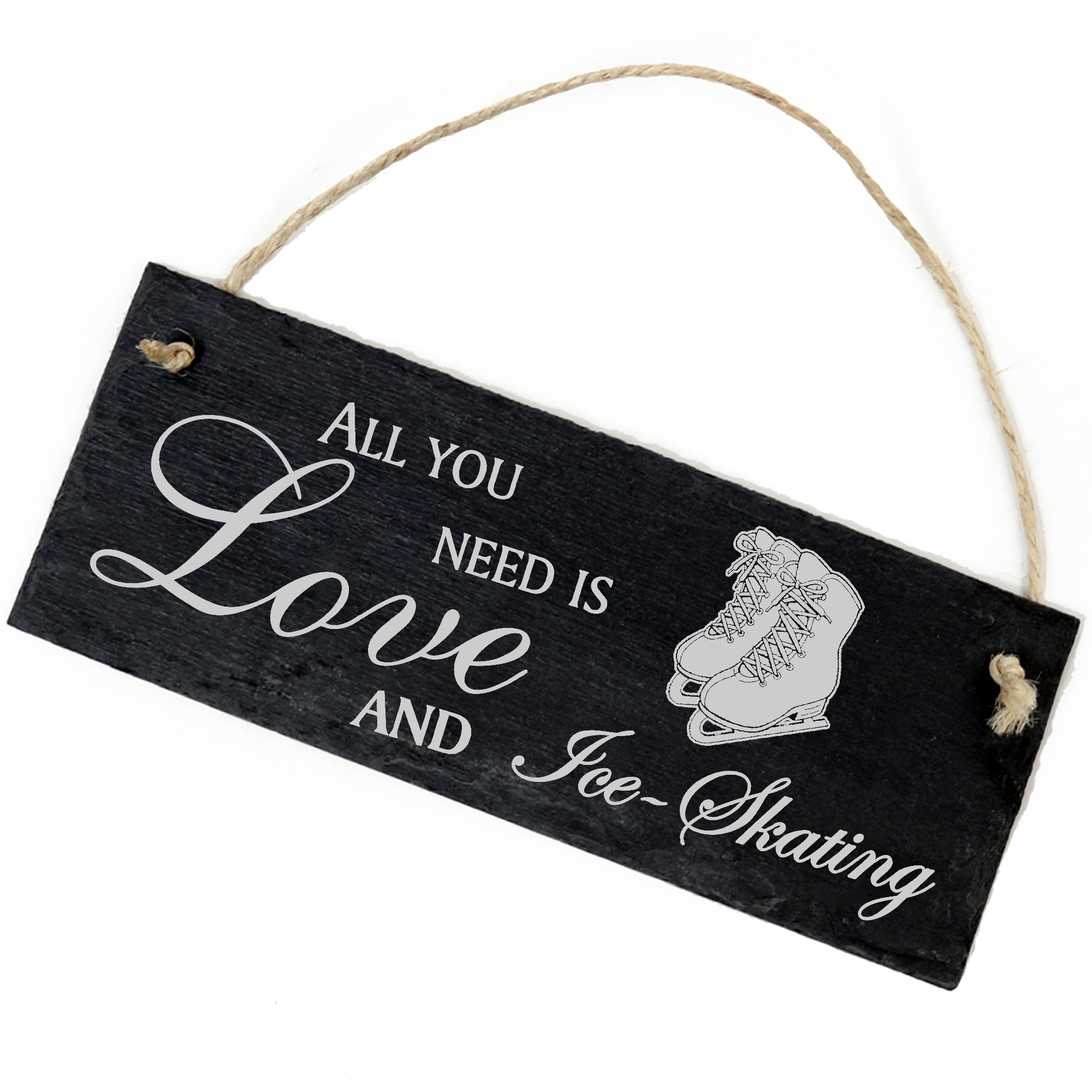 Schiefertafel Deko Schlittschuhe Schild 22 x 8 cm - All you need is Love and Ice-Skating