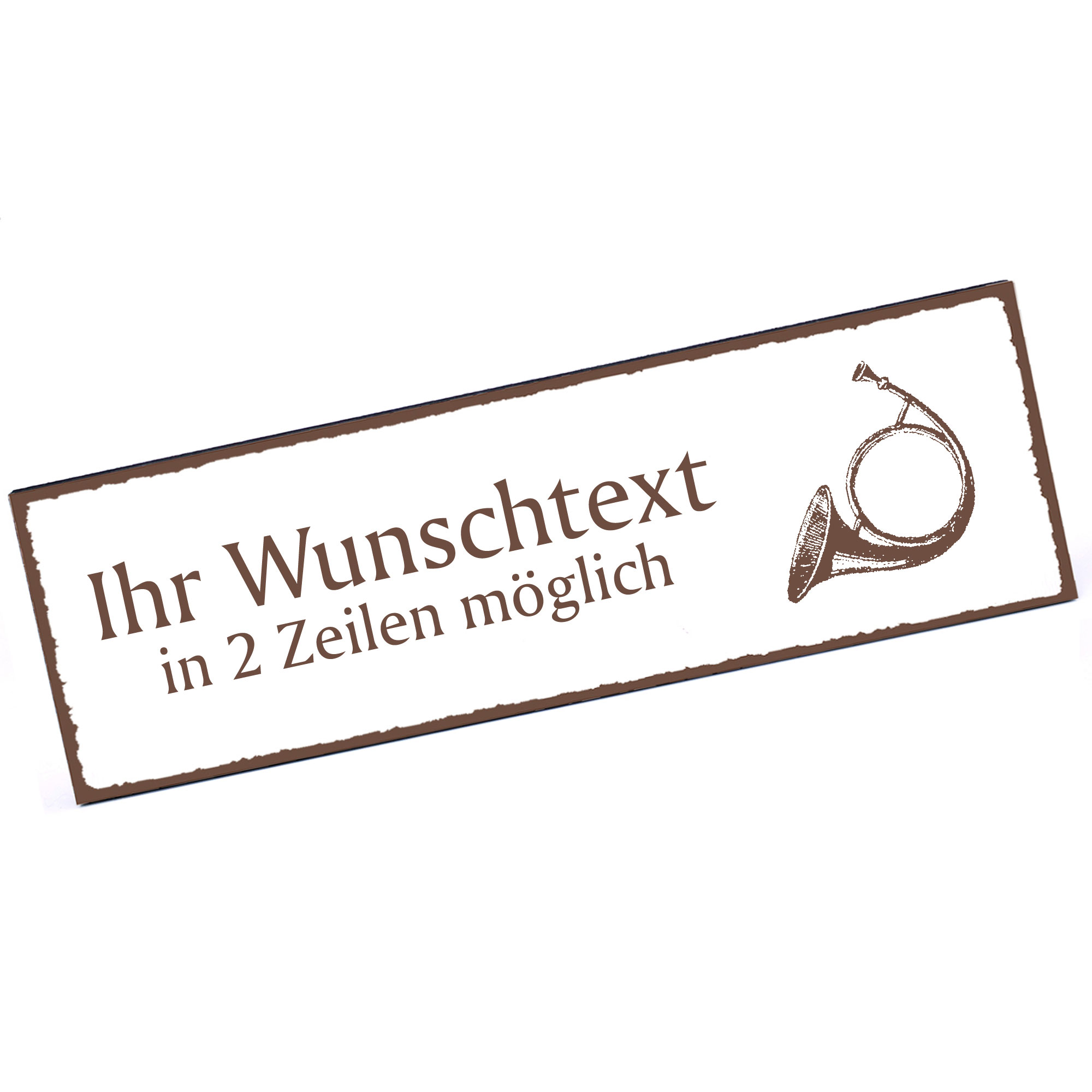 Türschild Horn  Namensschild personalisiert mit Gravur - 150mm x 50mm - selbstklebend