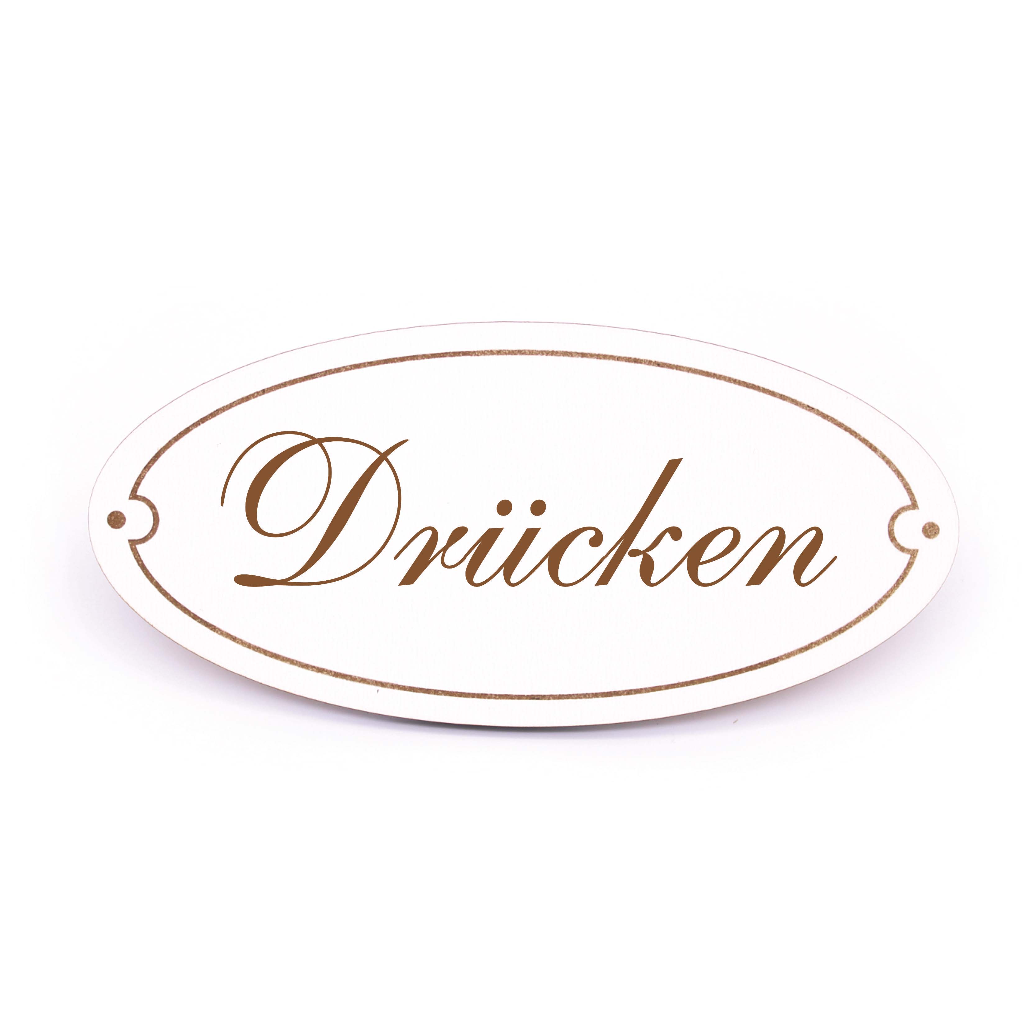 Ovales Türschild Drücken - selbstklebend - 15 x 7 cm