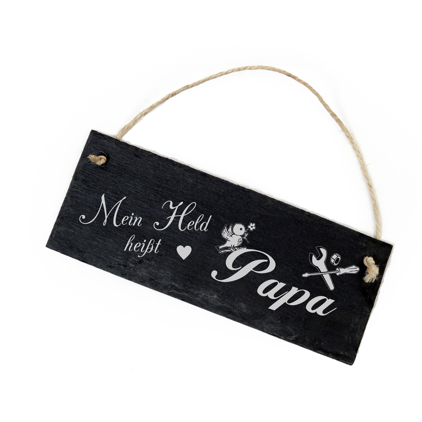 Papa Schild aus Schiefer - mein Papa Held heißt Papa - 22x8cm