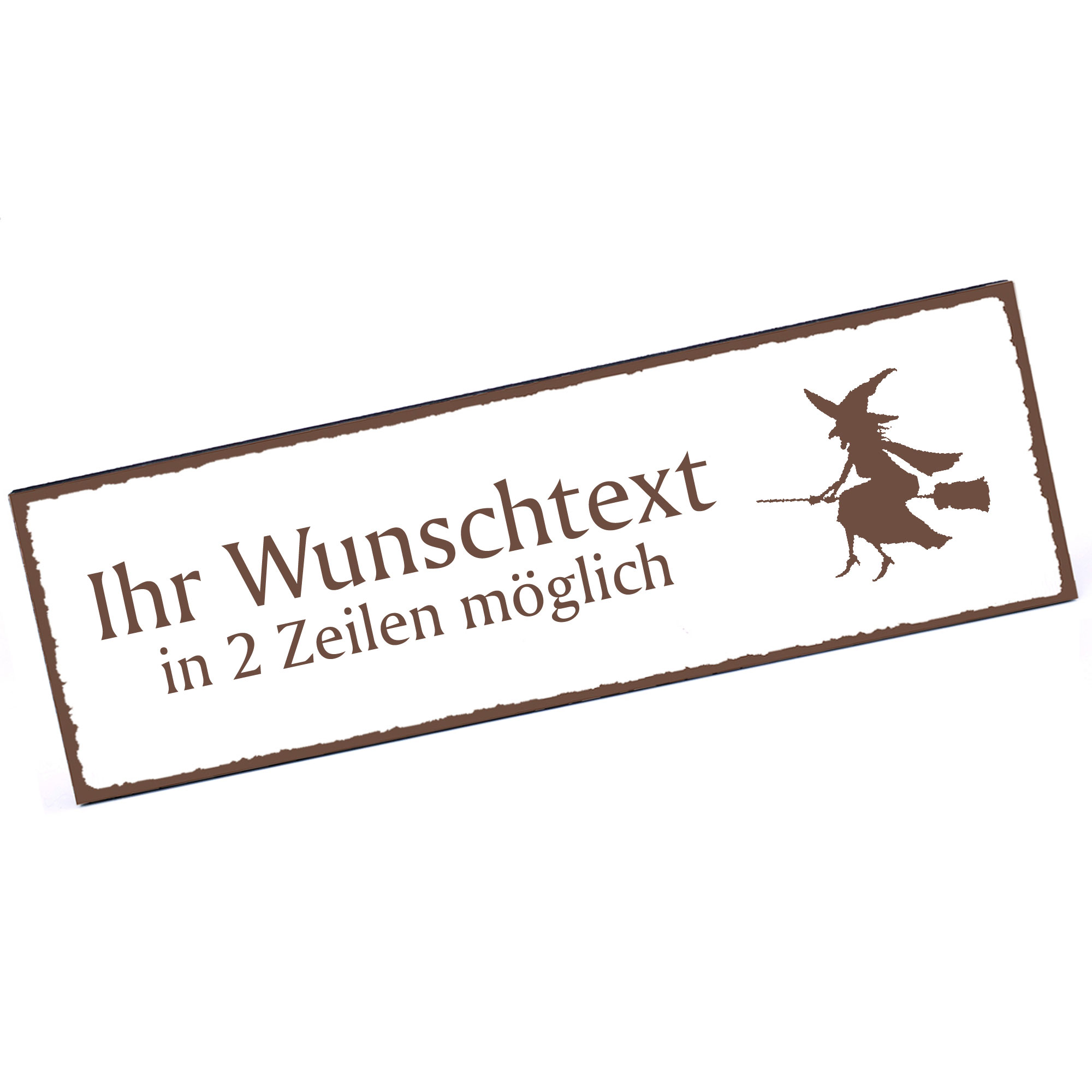 Türschild Hexe auf Besen  Namensschild personalisiert mit Gravur - 150mm x 50mm - selbstklebend