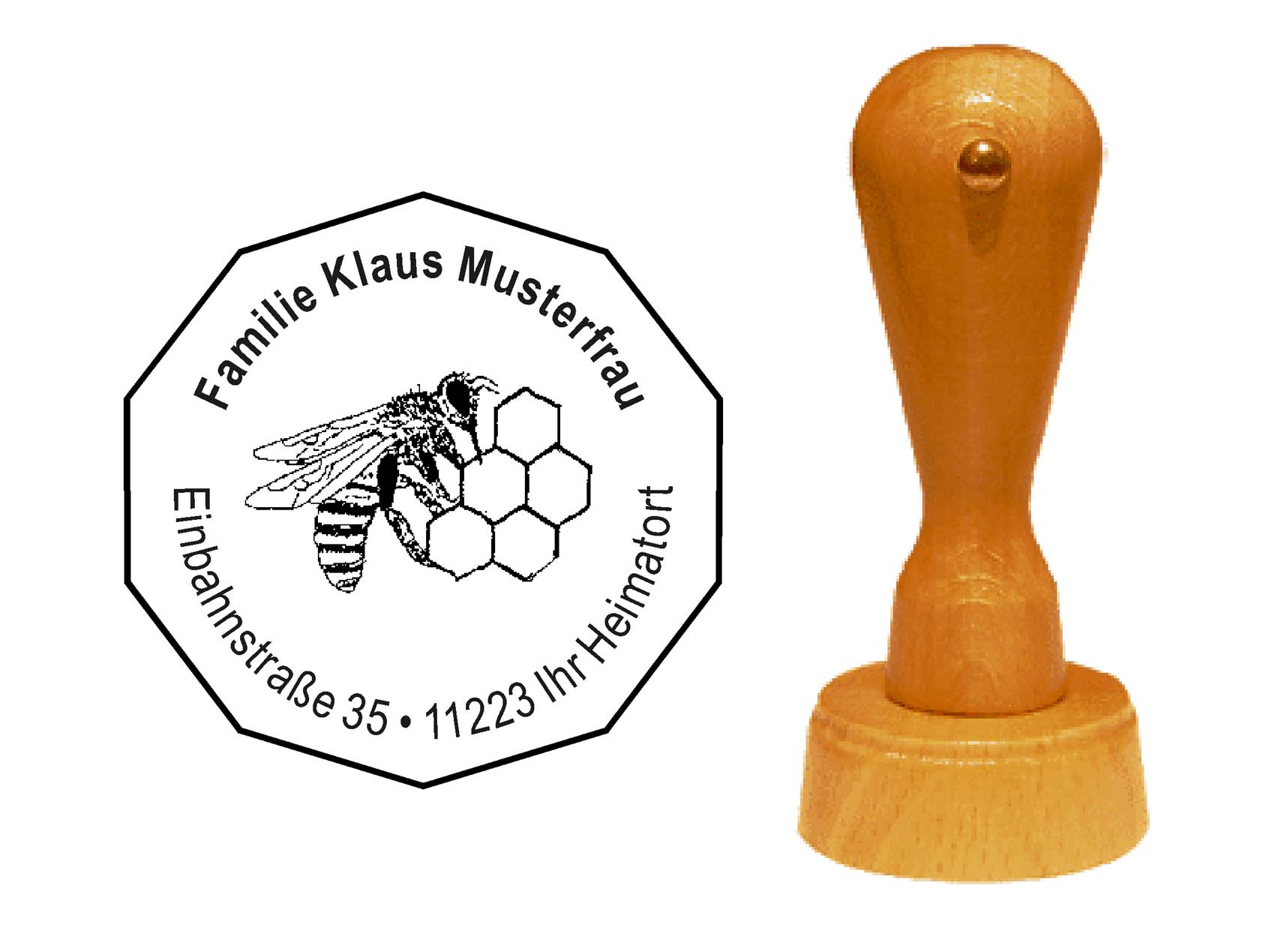 « Imker 4 » Holzstempel mit persönlichem Wunschtext