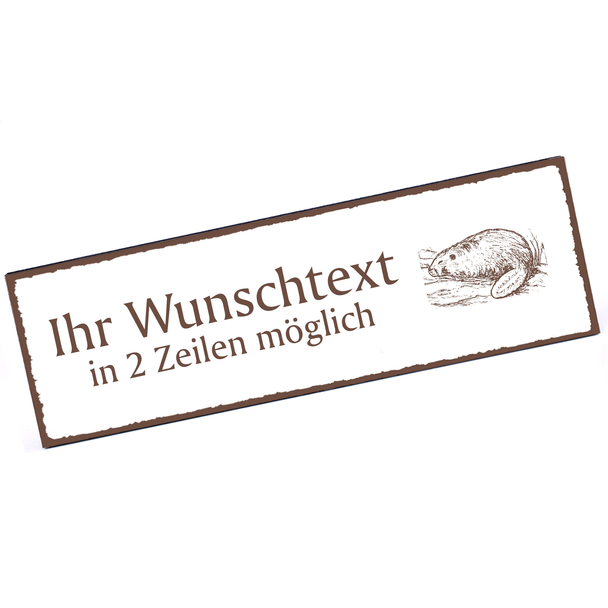 Türschild Biber im Wasser  Namensschild personalisiert mit Gravur - 150mm x 50mm - selbstklebend