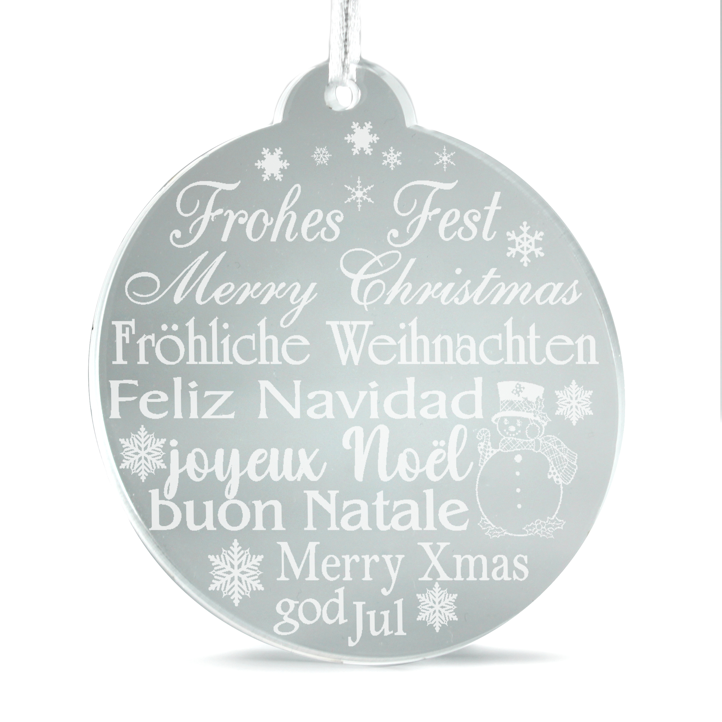 Christbaumanhänger Weihnachten Schriftzüge aus Acryl – transparente Weihnachtsanhänger mit weißer Gravur