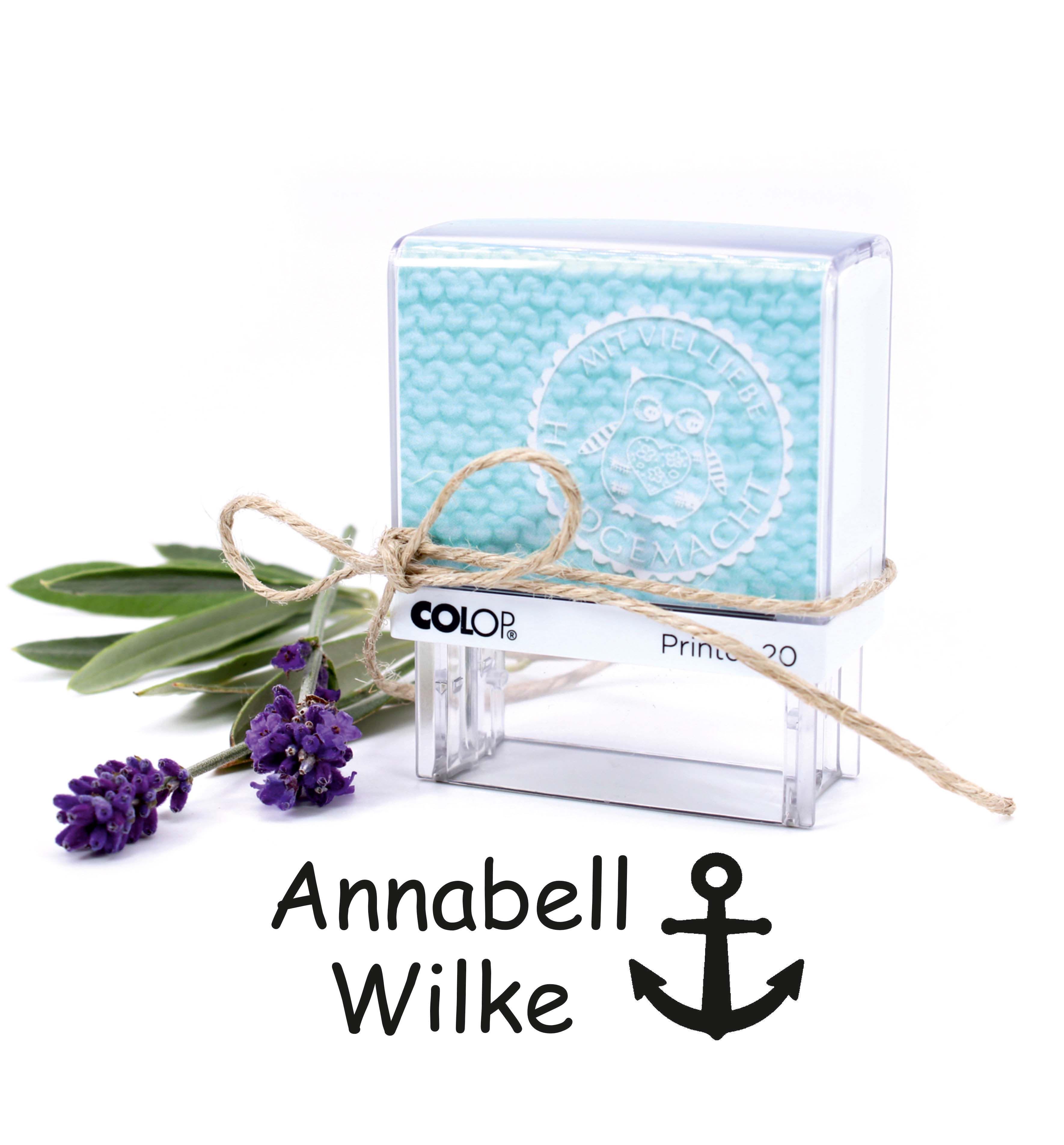 Textilstempel Anker - personalisierter Automatikstempel mit Namen - für Textilien Kleidung 38x14mm