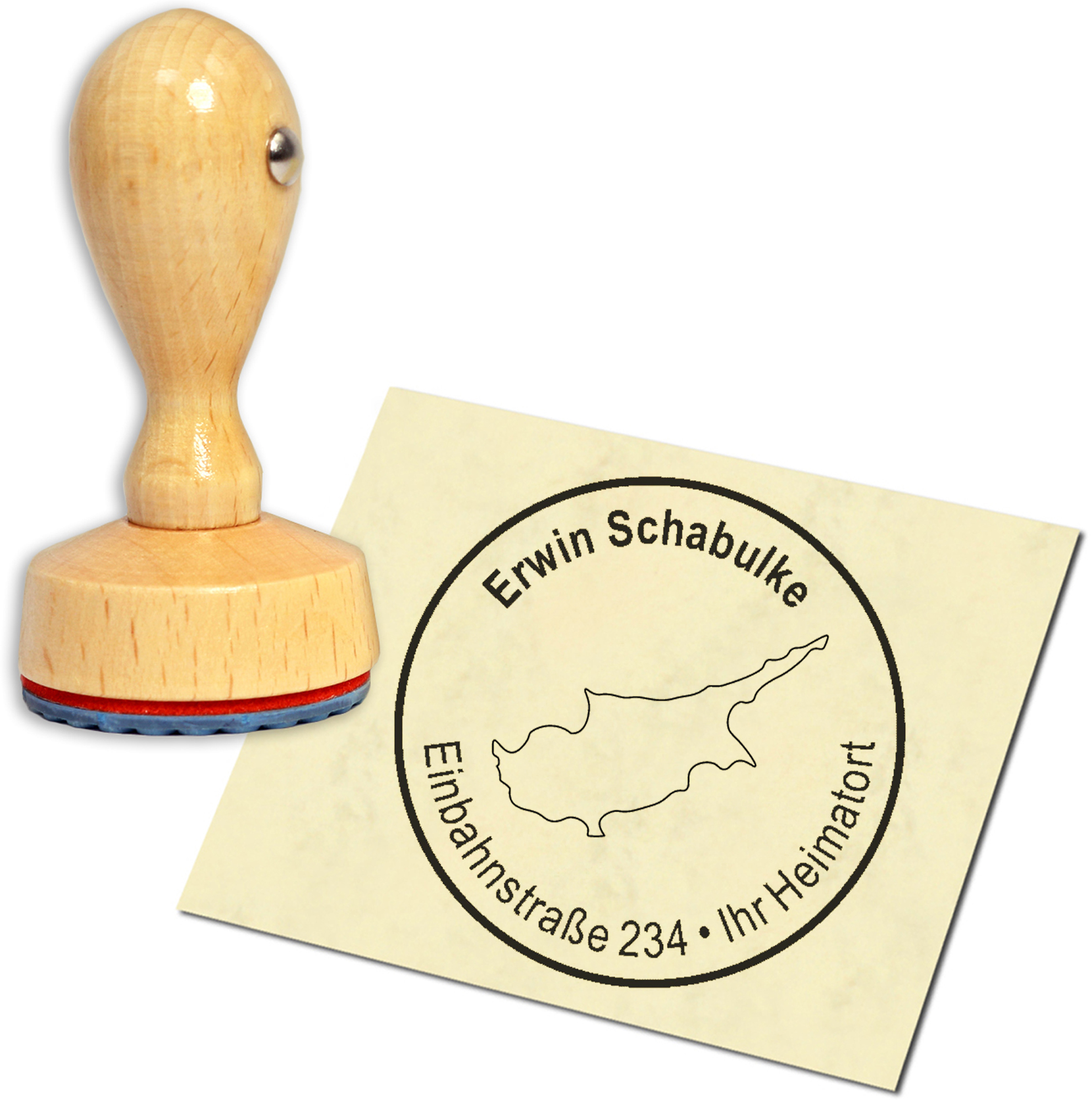 Stempel Adressstempel Holzstempel - Insel Zypern - rund 40mm