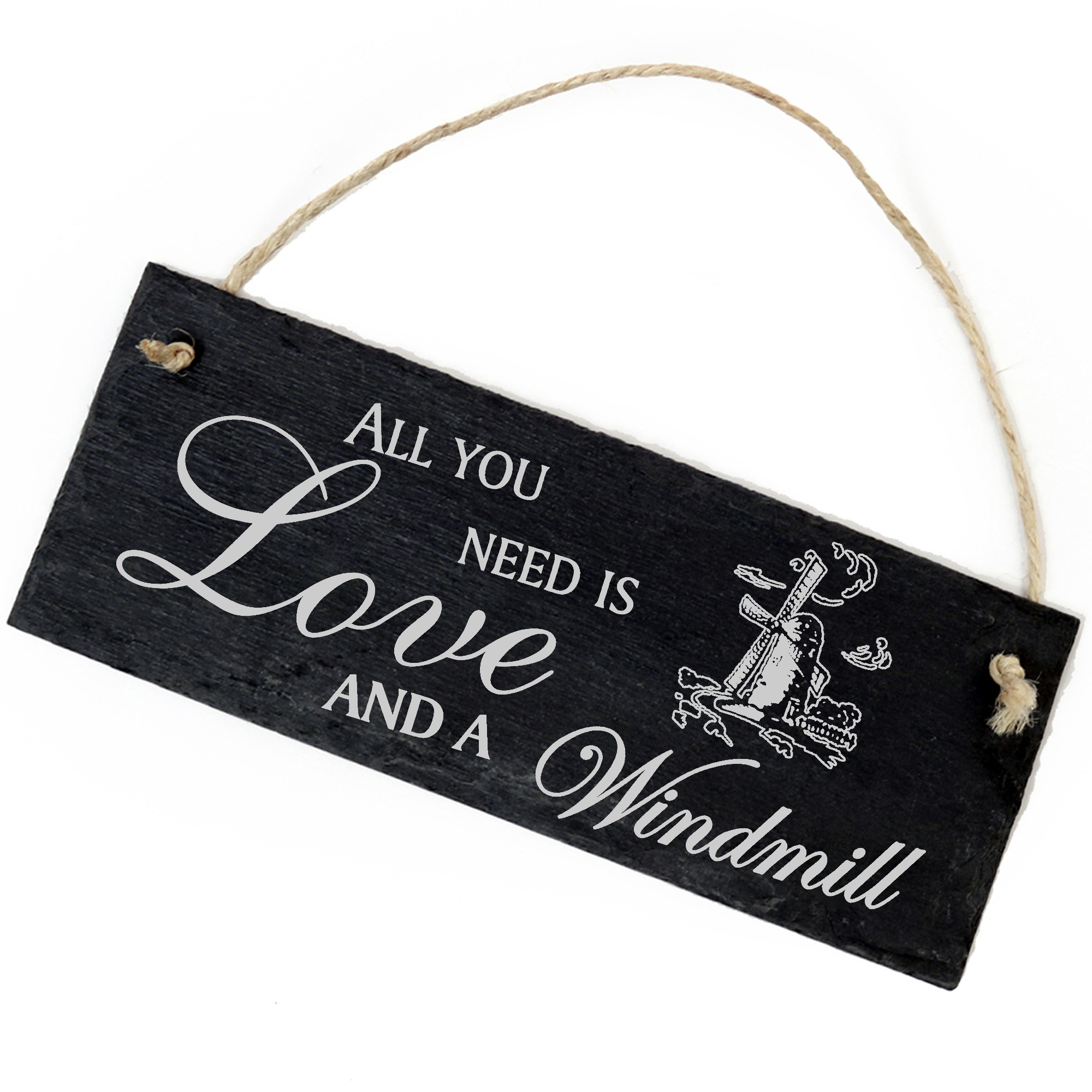Schiefertafel Deko Windmühle Schild 22 x 8 cm - All you need is Love and a Windmill