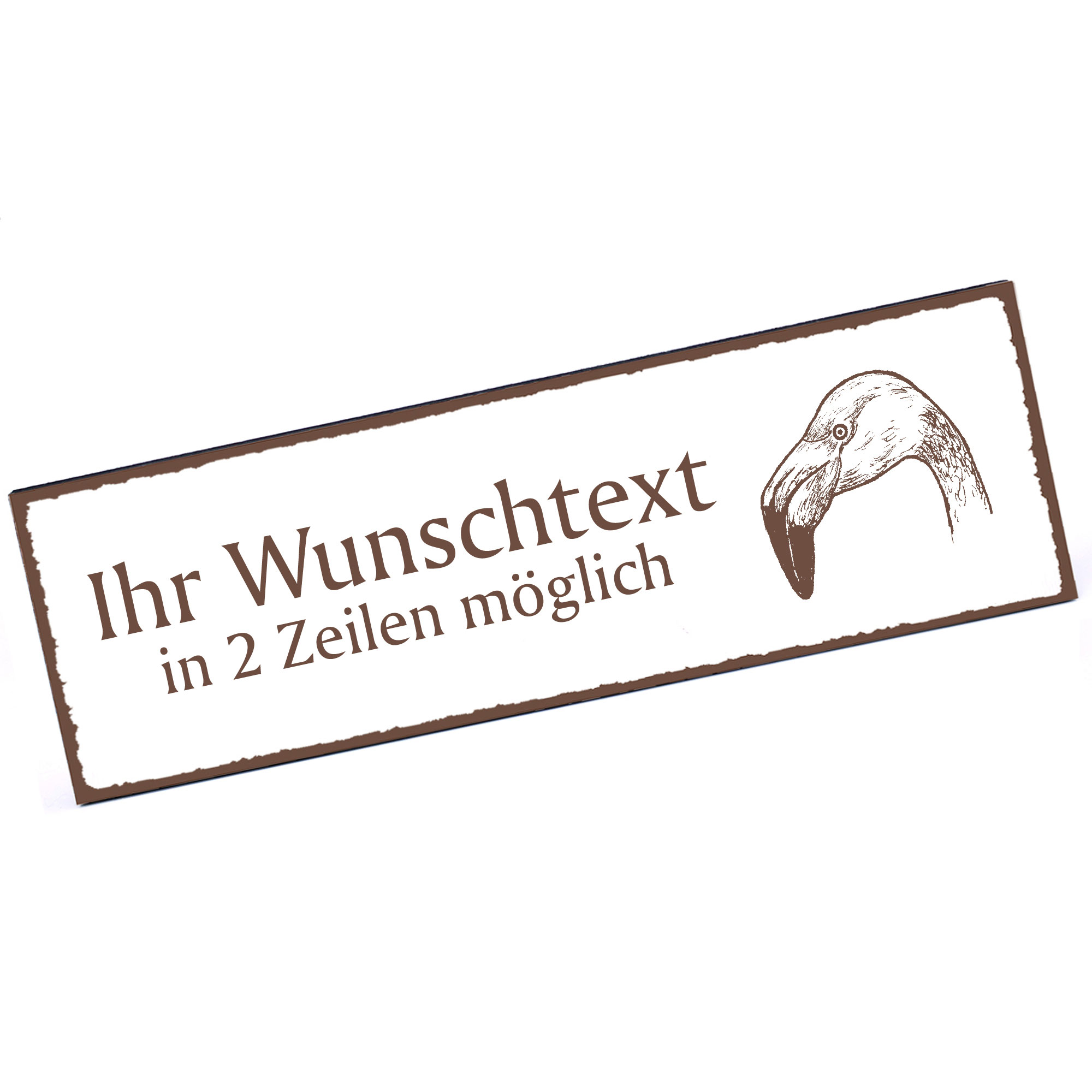 Türschild Flamingo Kopf  Namensschild personalisiert mit Gravur - 150mm x 50mm - selbstklebend