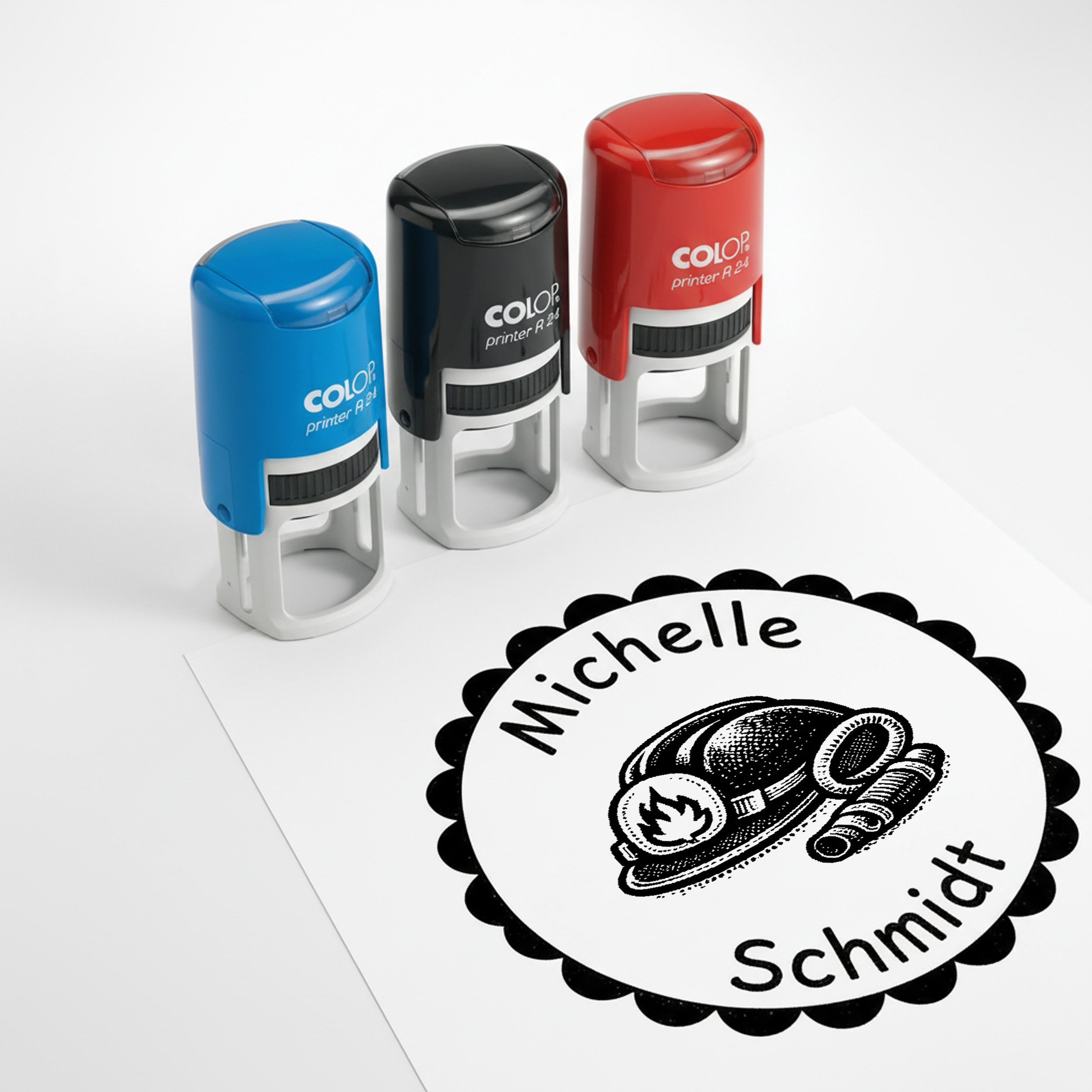 Kinder Namensstempel Feuerwehr personalisiert – 24mm – Namensstempel für Schule & Grundschule – Geschenk Schulanfang Einschulung