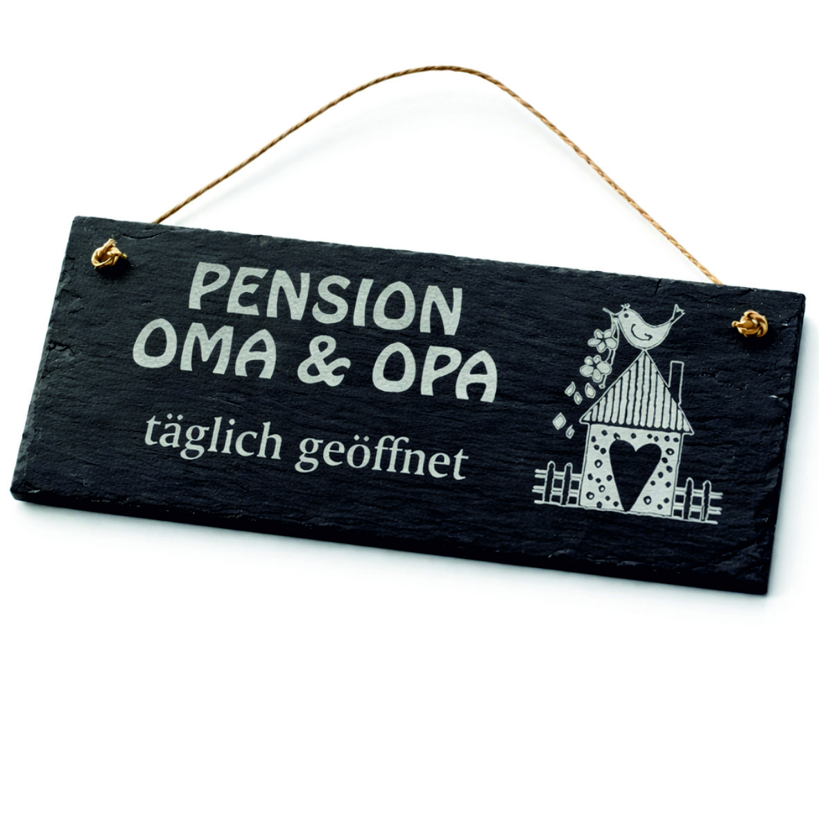 Schiefertafel Pension Oma & Opa – Türschild mit Gravur 22x8 cm