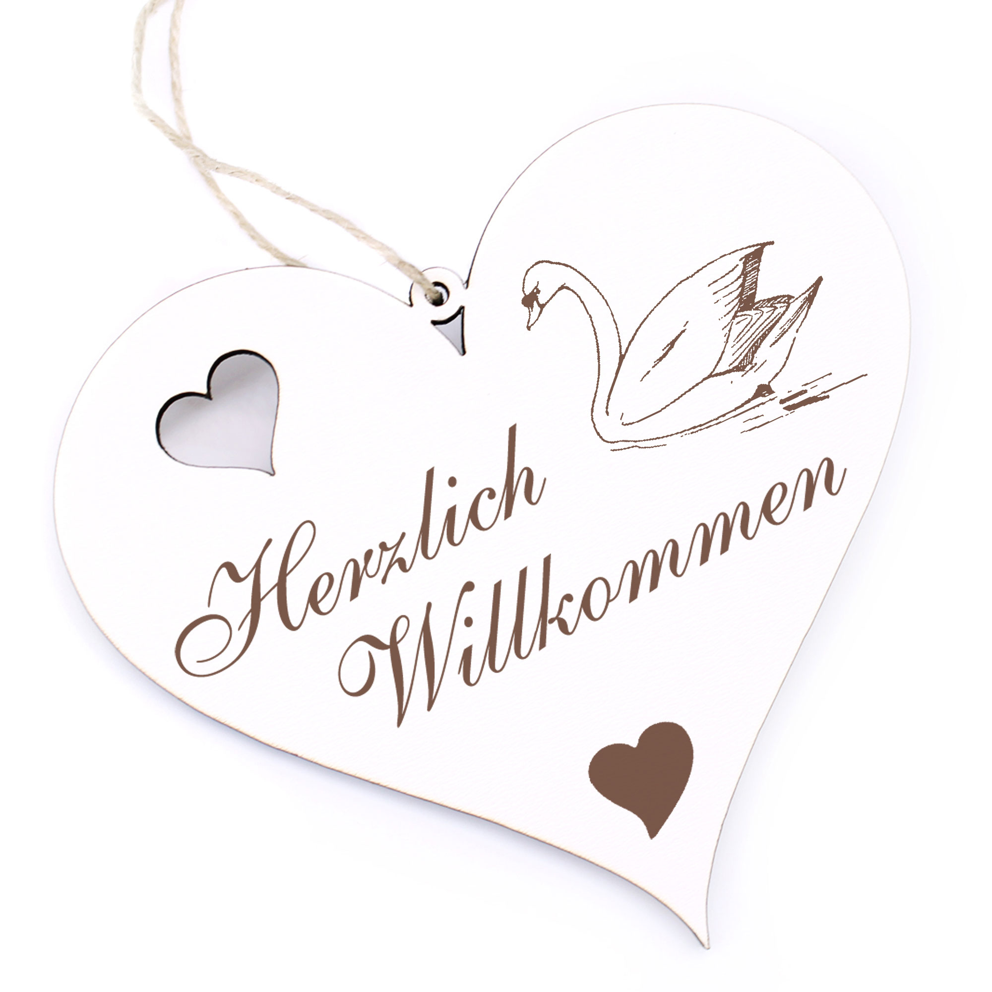 Herzlich Willkommen Schild - Schwan - Deko Herz Holz