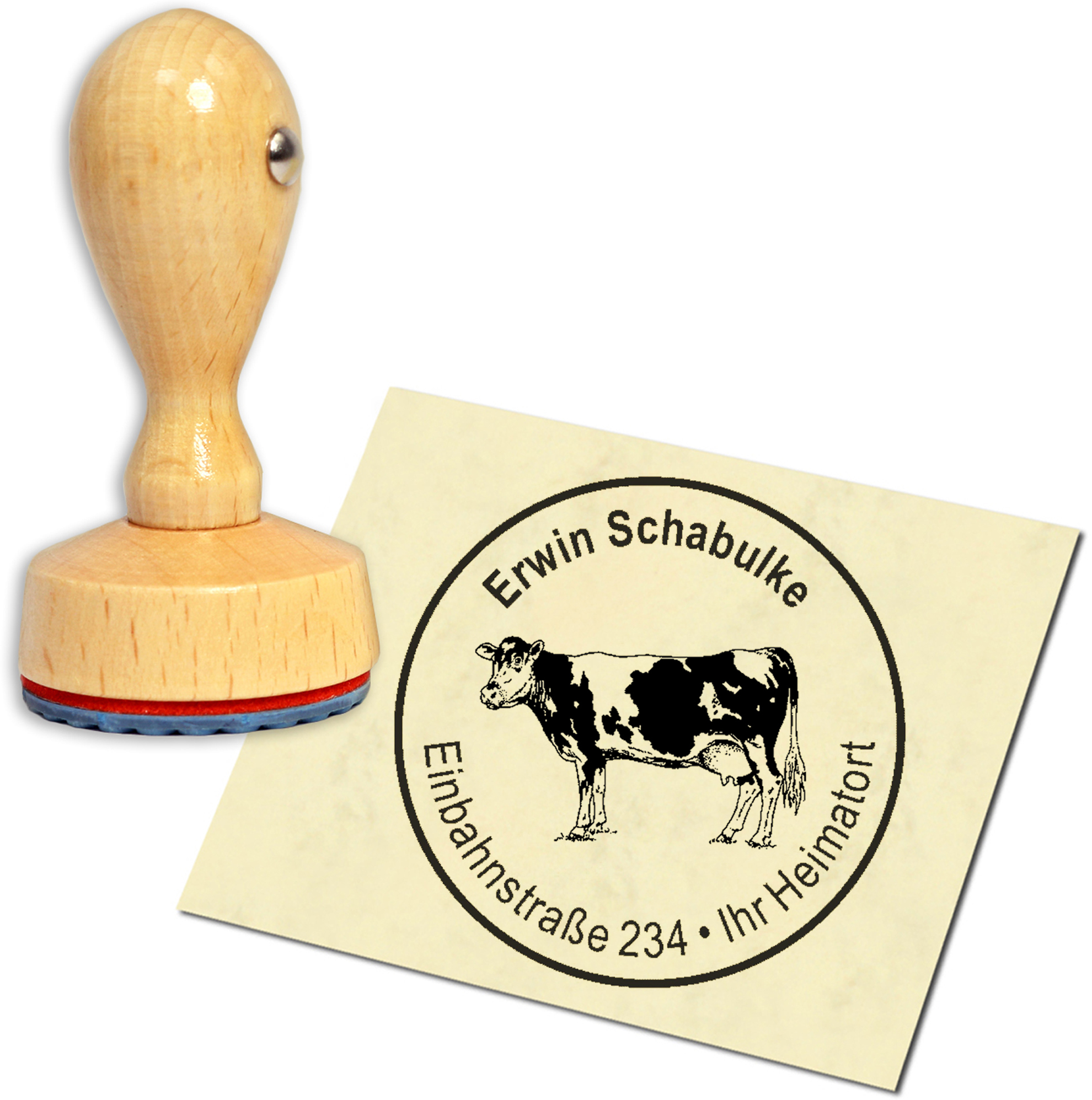 Stempel Adressstempel Holzstempel - Kuh - rund 40mm