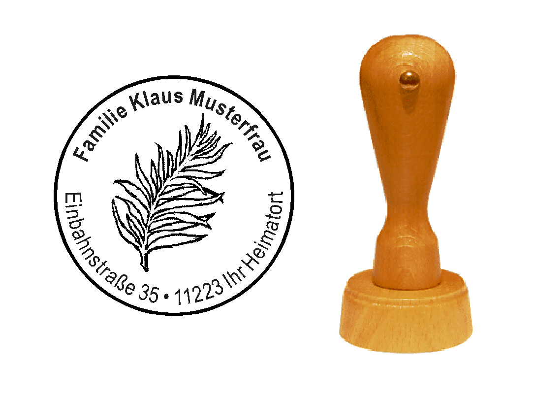 « Palmblatt » Holzstempel mit persönlichem Wunschtext