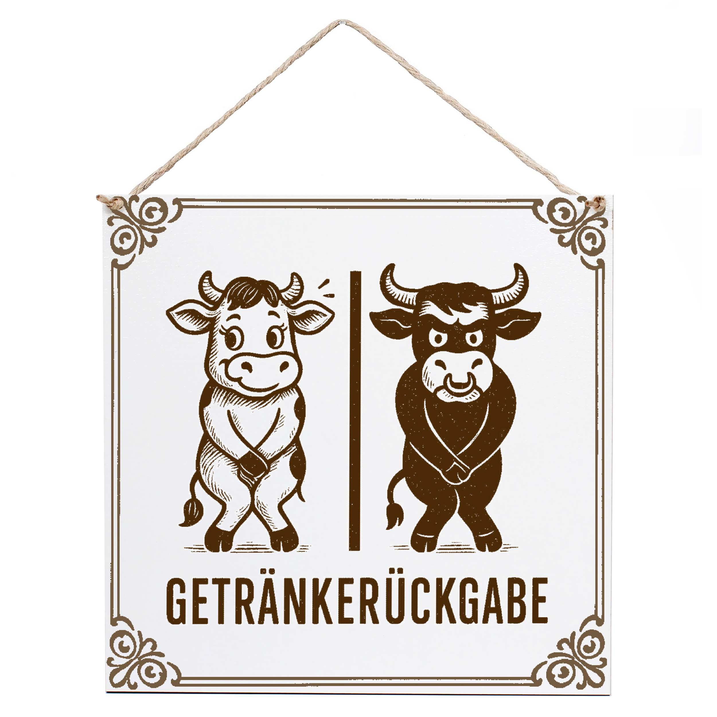 Lustiges Toilettenschild "Getränkerückgabe Kuh Bulle" – Deko 15×15 cm