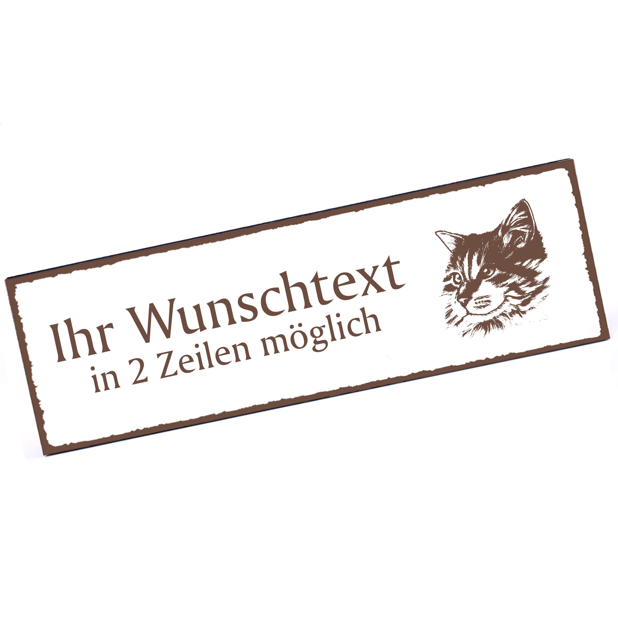 Türschild Maine Coon Katze Kopf  Namensschild personalisiert mit Gravur - 150mm x 50mm - selbstklebe