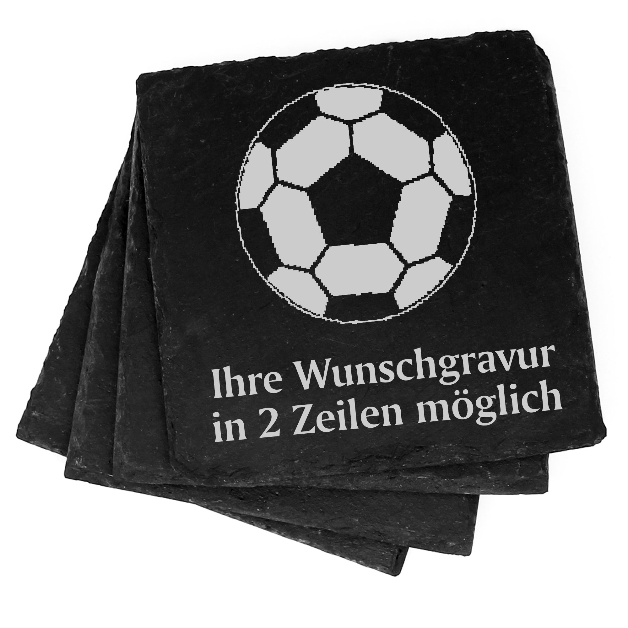 4x Fußball Deko Schiefer Untersetzer Wunschgravur Set - 11 x 11 cm