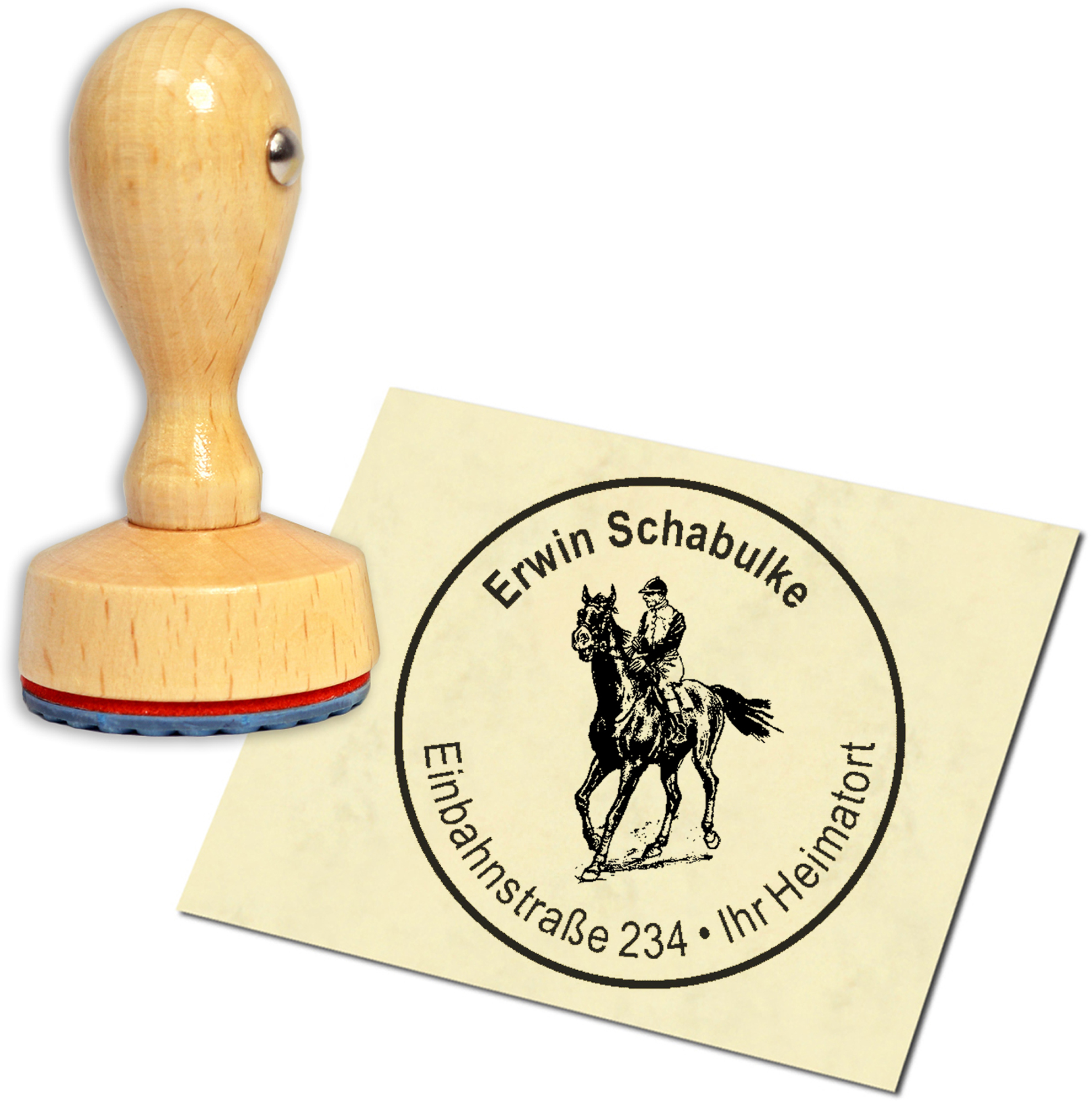 Stempel Adressstempel Holzstempel - Reiten - rund 40mm