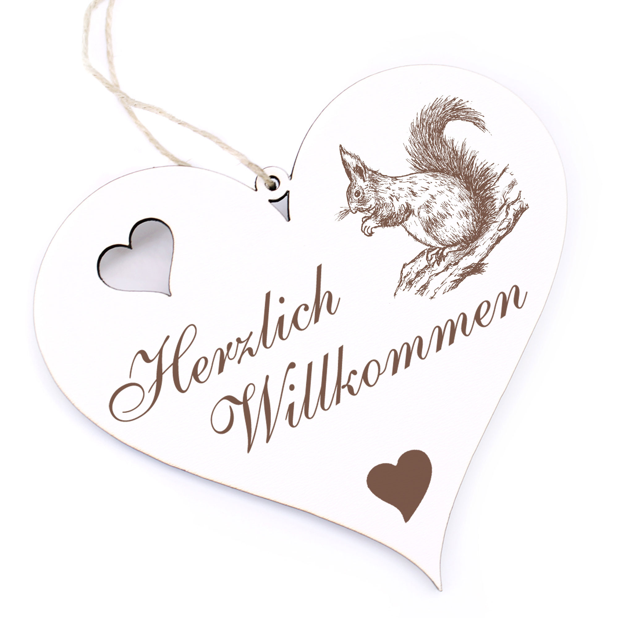 Herzlich Willkommen Schild - Eichhörnchen - Deko Herz Holz