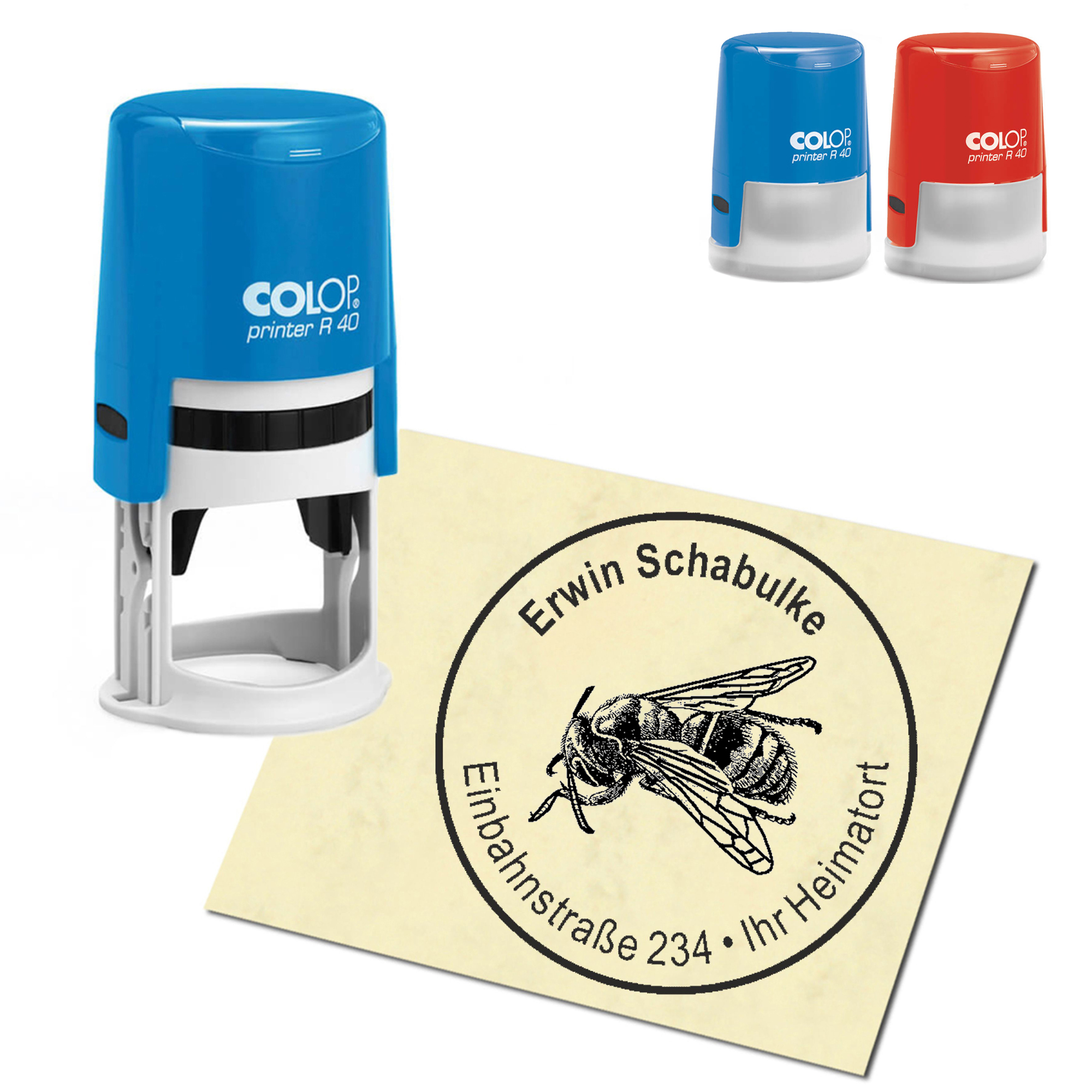 Stempel Adressstempel personalisiert - Biene Sitzend - rund &empty; 40mm