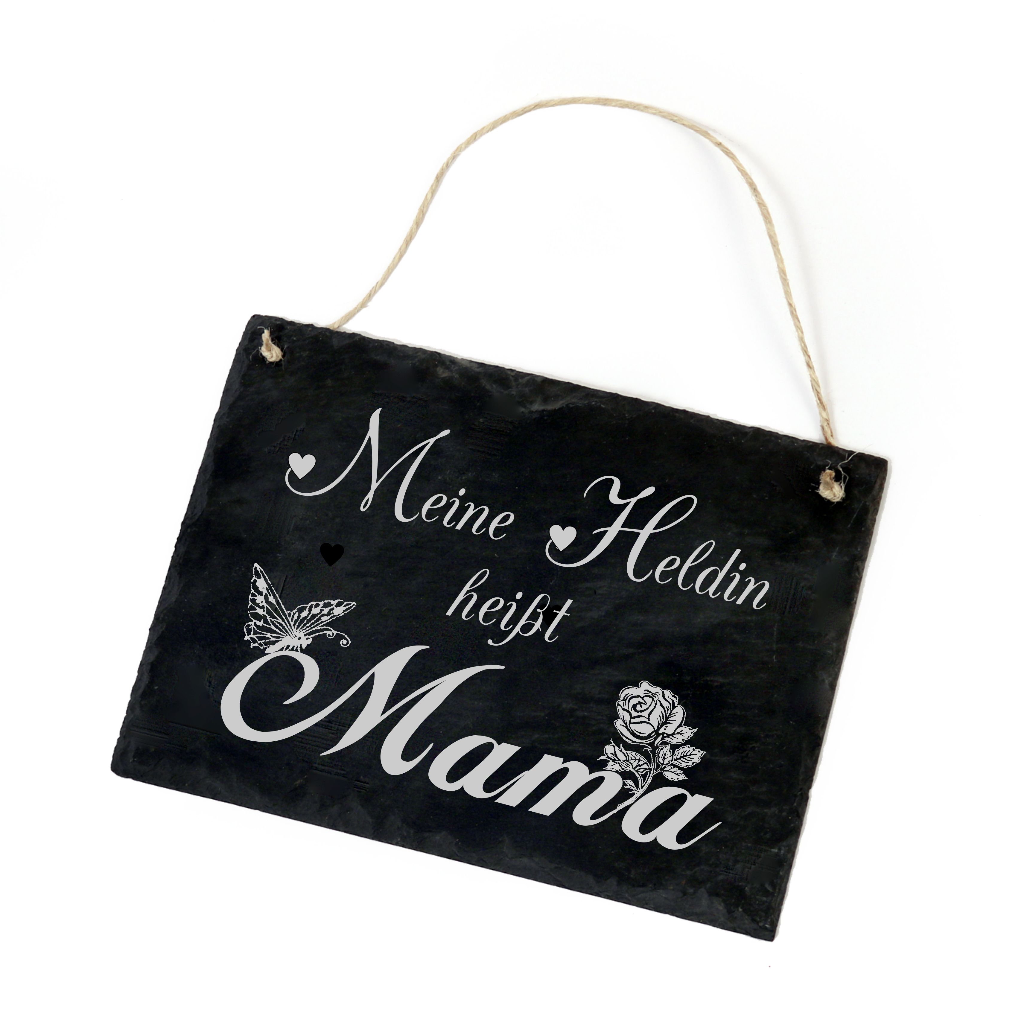 Schiefertafel « Meine Heldin heißt Mama » Schild Rose Schmetterling - 22x16