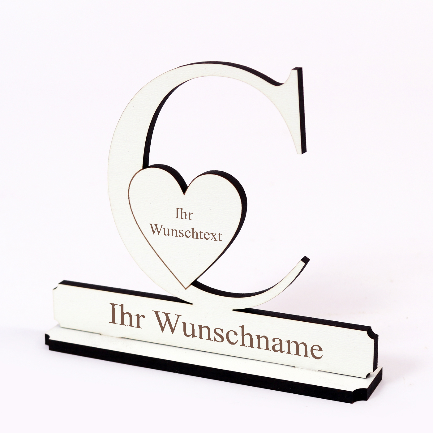 Buchstabe C mit Herz - Name und Wunschgravur - Schild zum Hinstellen