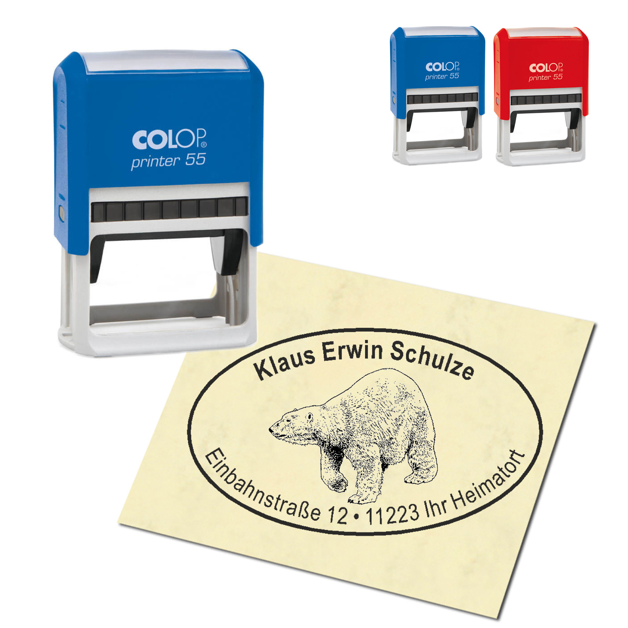 Adressstempel personalisiert Stempel - Eisbär - oval 59 x 39 mm