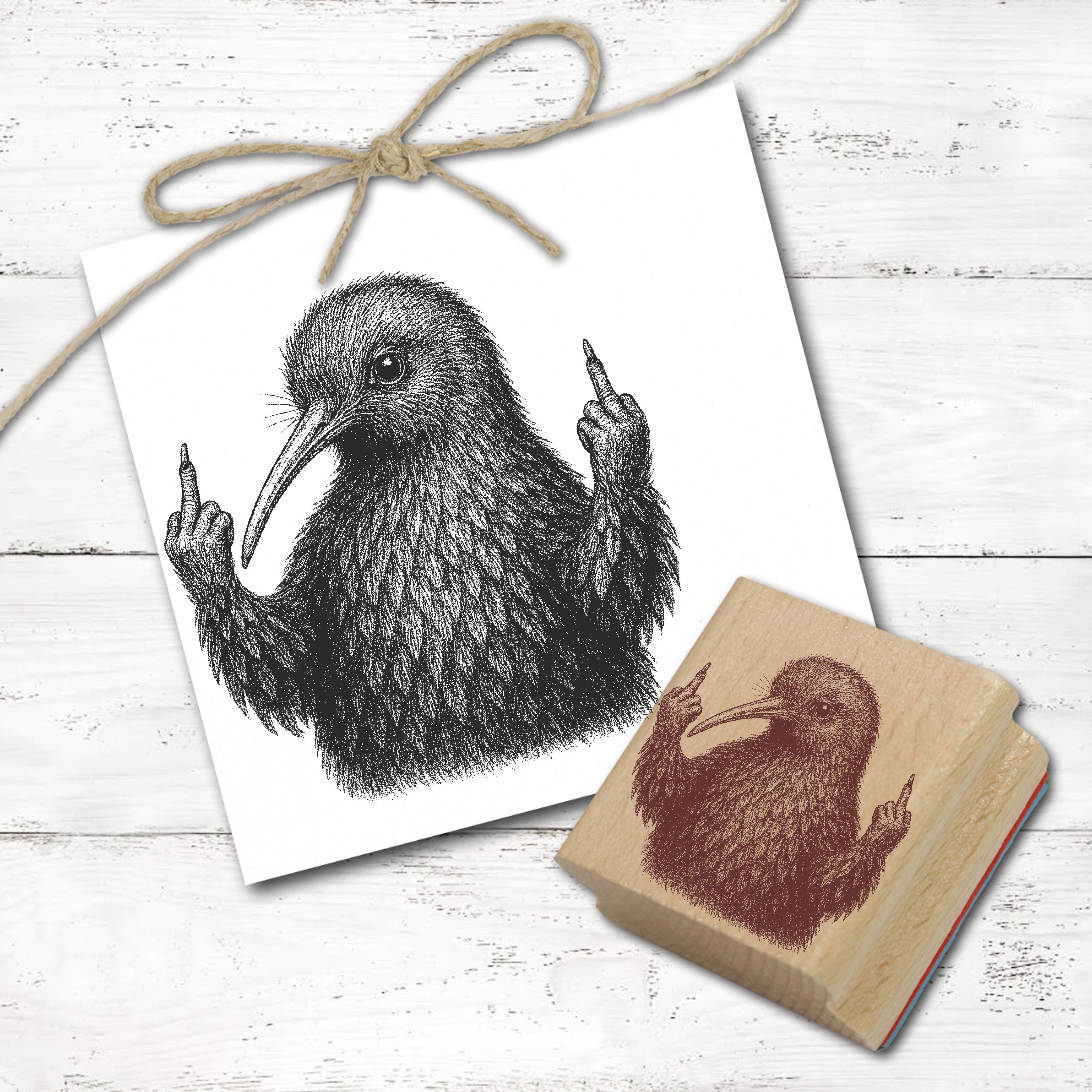 Motivstempel Tierstempel Kiwi Stinkefinger Mittelfinger Stempel lustig - ca. 40 x 50 mm
