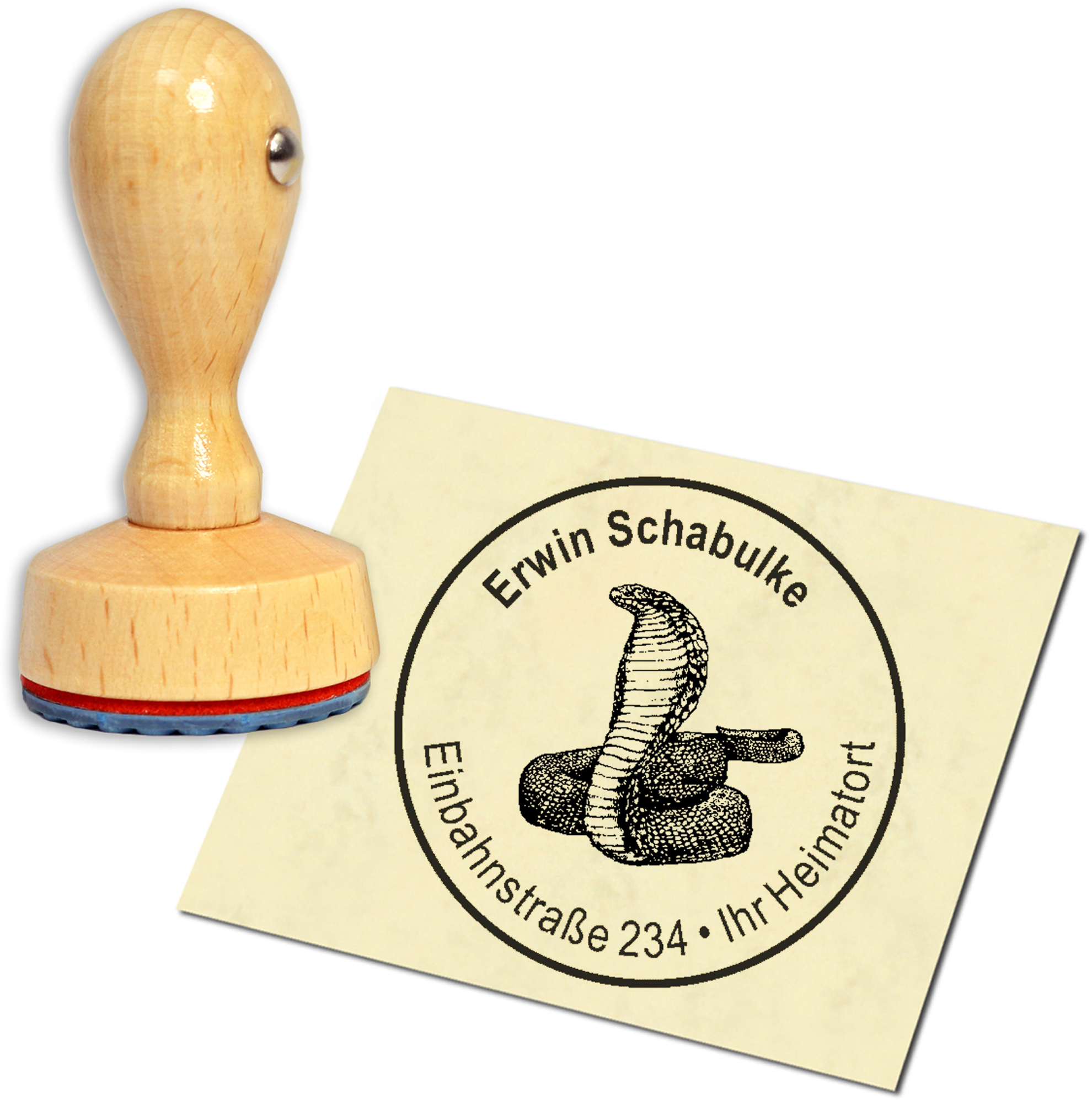 Stempel Adressstempel Holzstempel - Cobra Schlange - rund 40mm