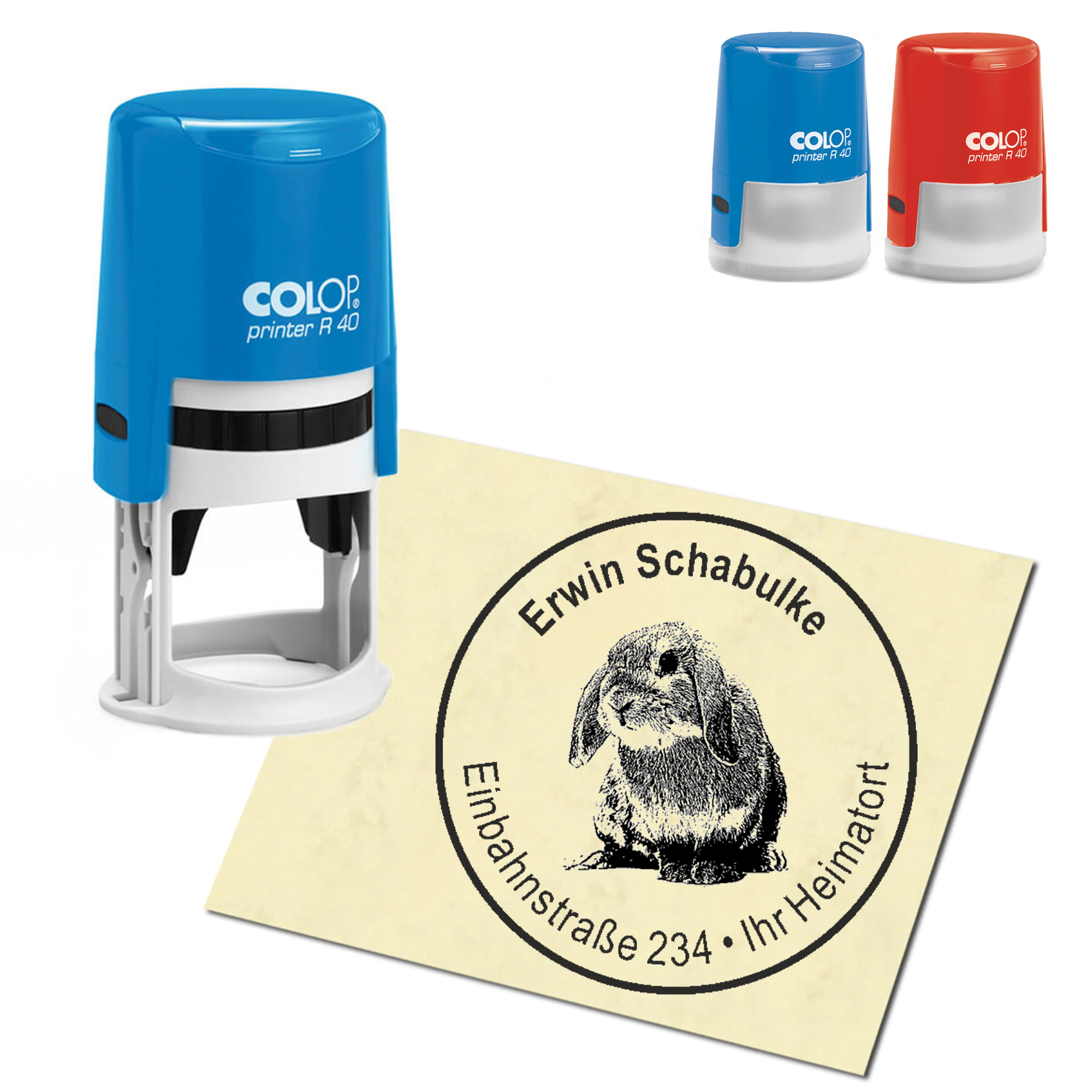 Stempel Adressstempel personalisiert - Zwergkaninchen - rund &empty; 40mm