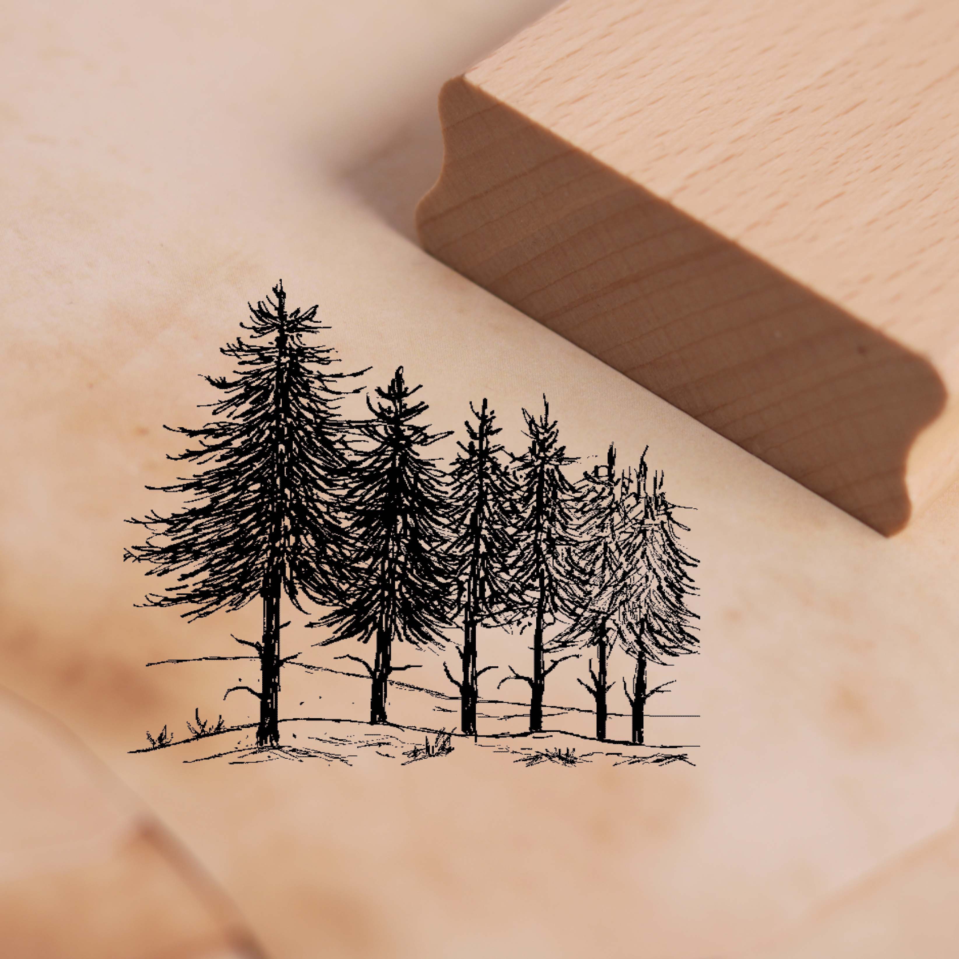 Motivstempel Nadelbäume - Nadelwald Stempel Holzstempel 68 x 58 mm