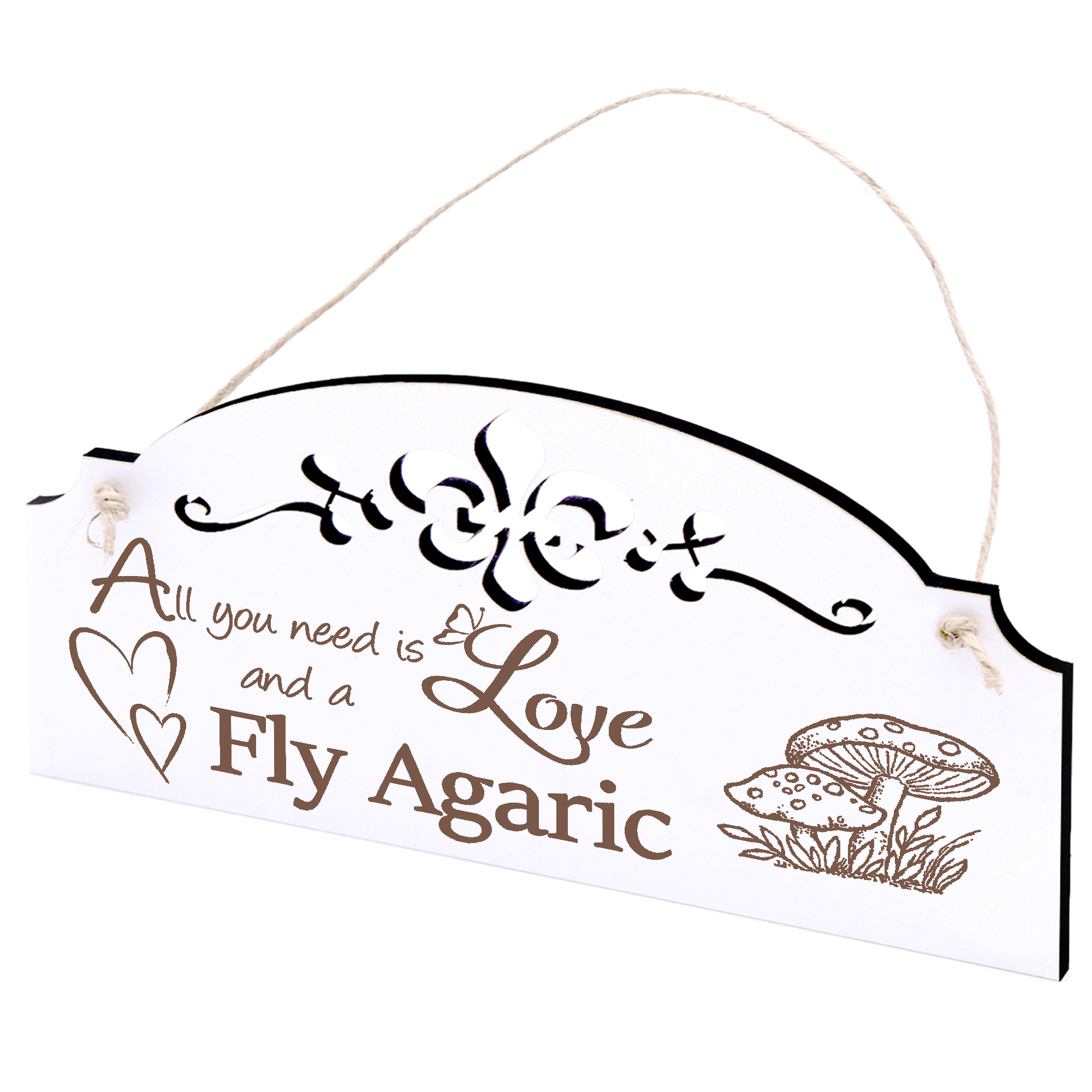 Schild Fliegenpilze Deko 20x10cm - All you need is Love and a Fly Agaric - Holz